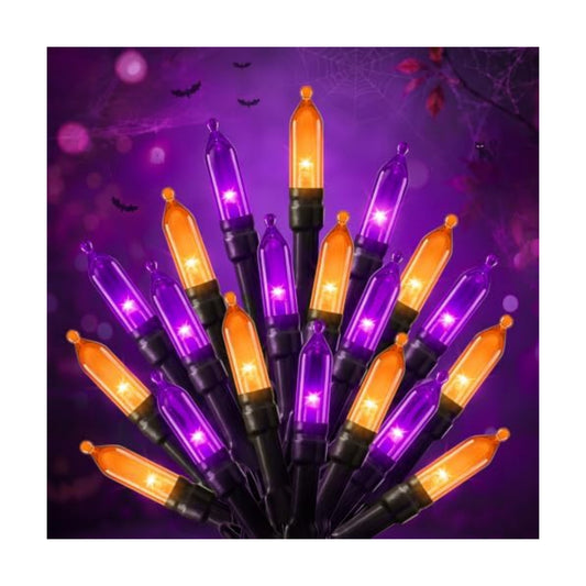 Orange Purple Outdoor Halloween Lights, 39Feet 100LED Christmas Mini Lights