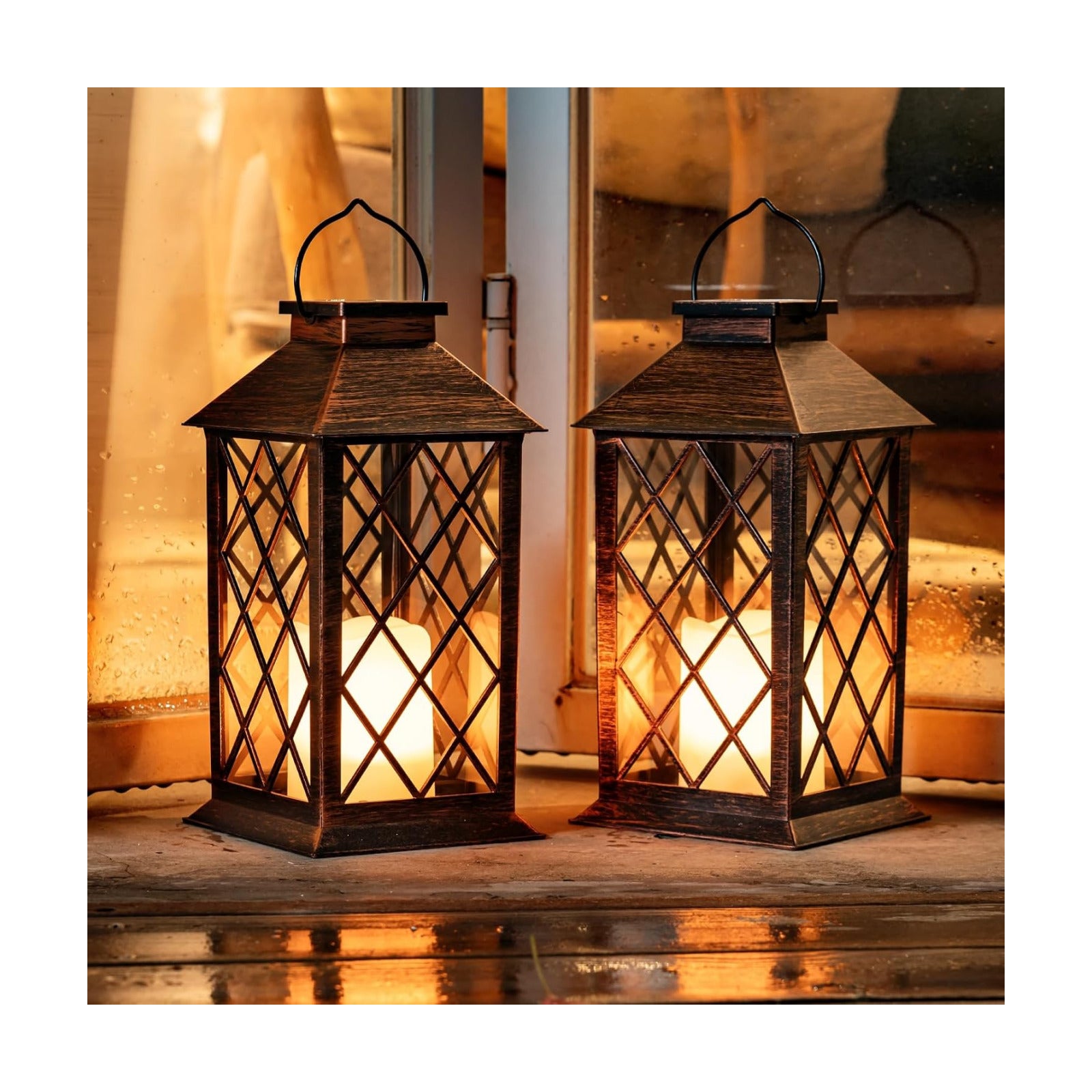 Homemory 2 Pack 13'' Bronze Solar Lanterns, Flickering Flame Hanging Lights | Realistic Flickering Flame Creates Cozy
