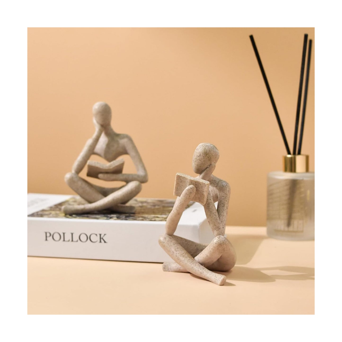 Home Decor Sandstone Reading Thinker Statue Modern Figurines Abstract Aesthetic Sculpture / Set of 2