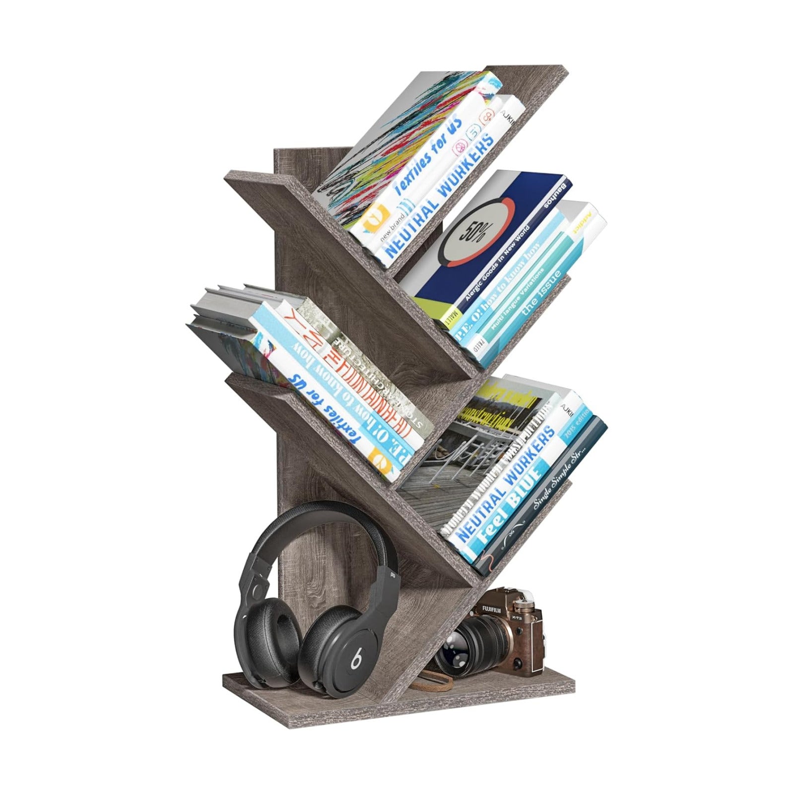 SHEEPAM Small Tree Book Shelf,5 Tier Bookshelf, Wood Desktop Bookcase | Modern Desk Display Storage Bookshelves,Space
