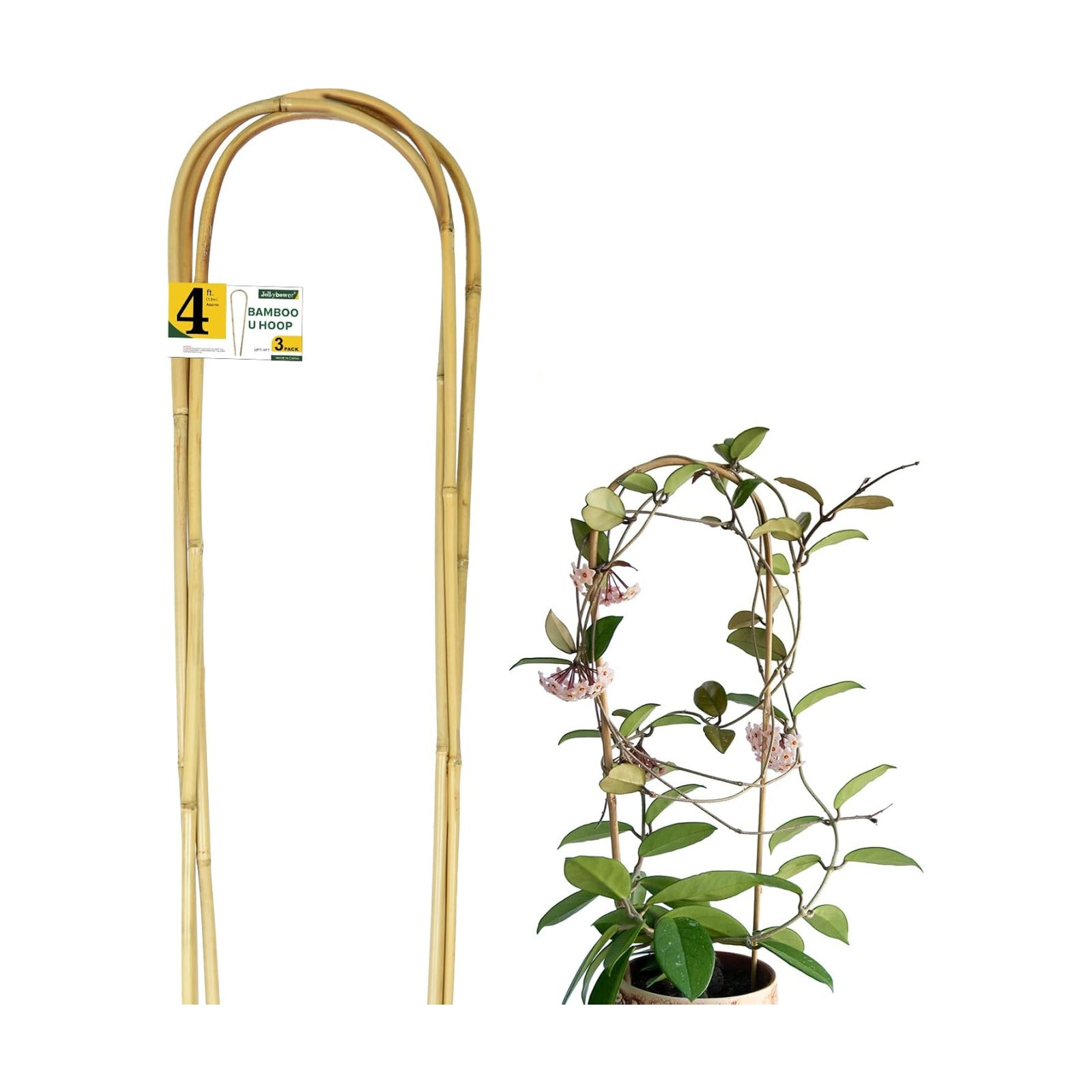 Jollybower Natural U-Hoops Bamboo Plants Trellis 4Ft, Garden Trellis U-Shape for Climbing Plants, Garden Arch Support