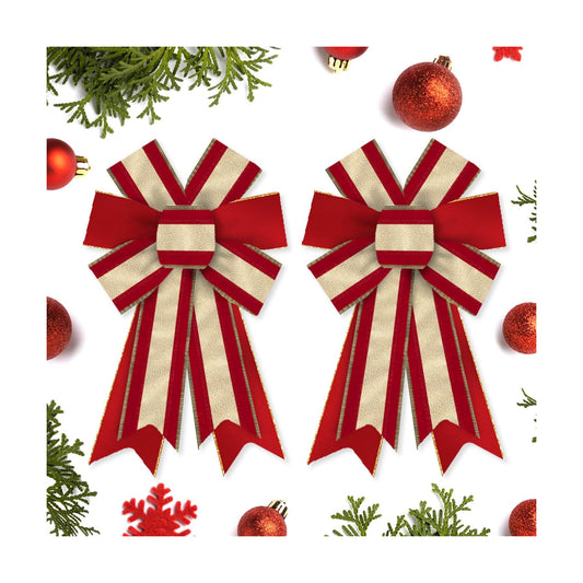 Hying 2 Pieces Christmas Bows for Wreath, Christmas Wreath Bow Glitter Red Golden Bows Winter Xmas Craft Bows Ornaments for Front Door New Year Christmas Party Decoration Supplies