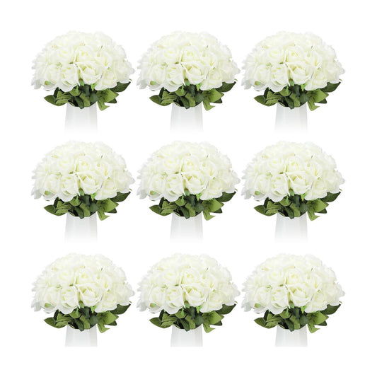 Jexine 100 Pcs Artificial Roses Flowers Bulk, Creamy White