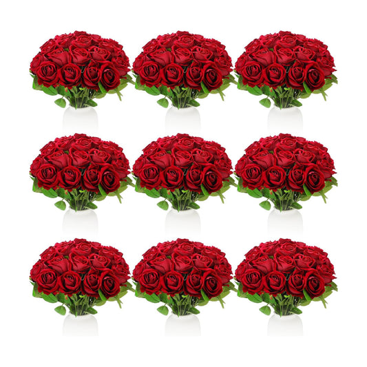 Jexine 100 Pcs Artificial Roses Flowers Bulk, Wine Red