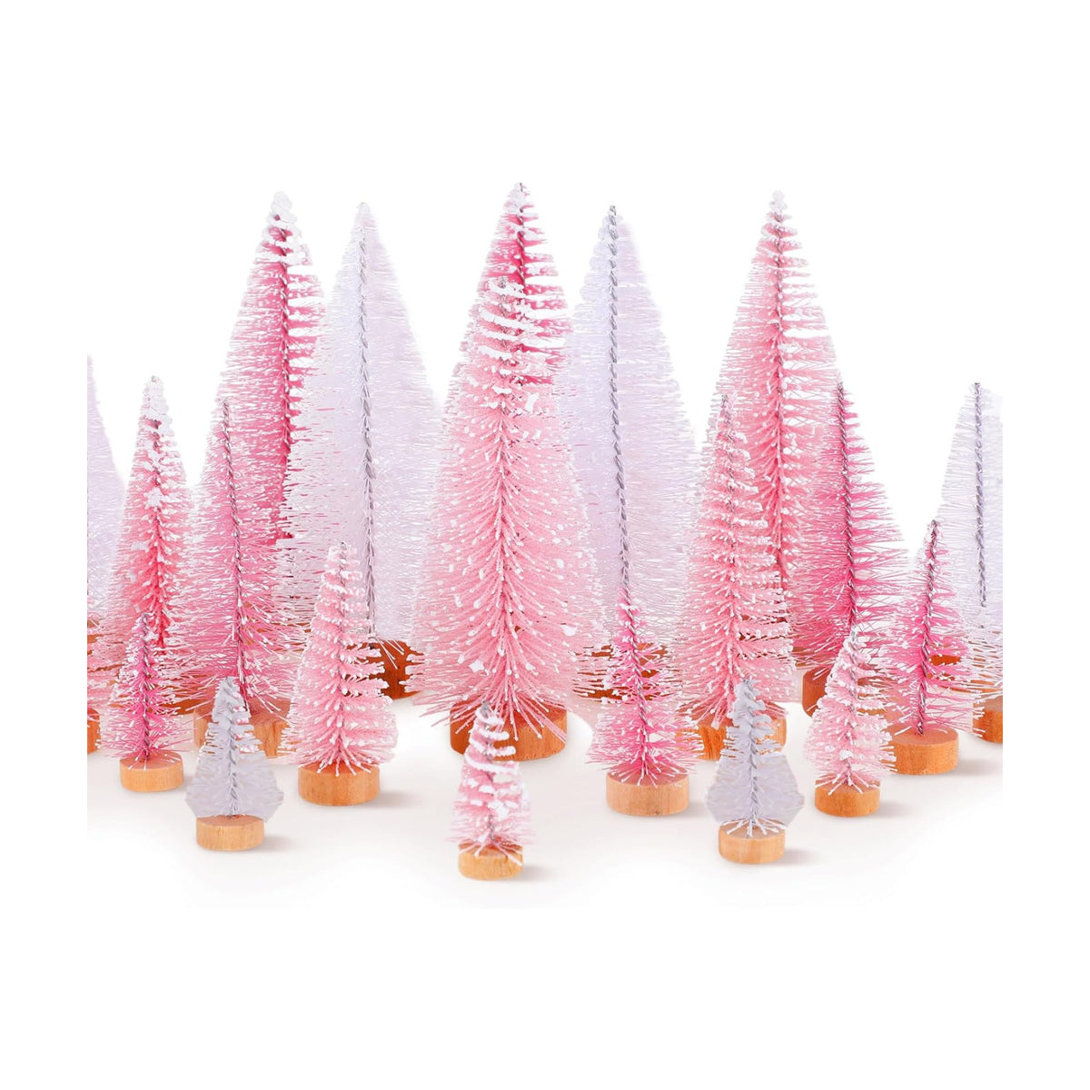 Leyndo 24 Pcs Pink White Artificial Mini Christmas Tree with Wood Base