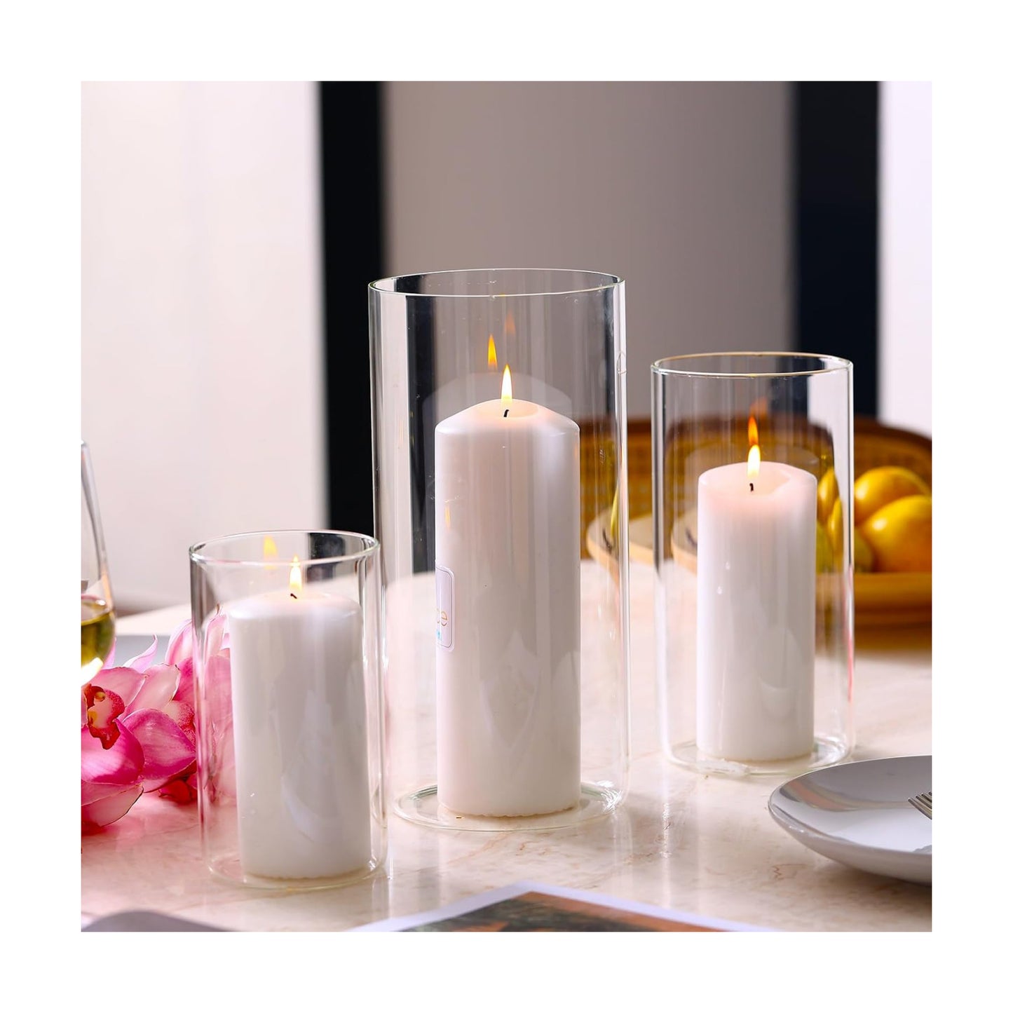 PHOSPHOR Hurricane Candle HoldersFor Pillar Candle Clear Glass Cylinder Centerpieces Vases Table Decoration Centerpiece