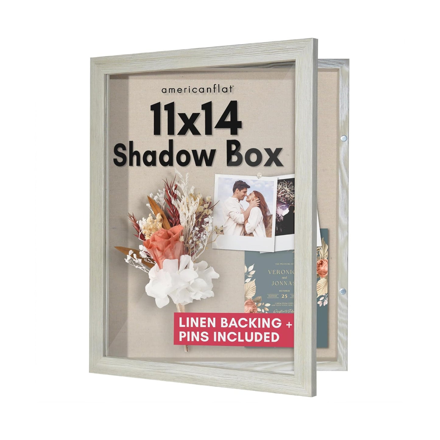 Americanflat 11x14 Shadow Box Frame - Engineered Wood - Grey Wood | Shatter-resistant glass, 1.4 inch interior depth