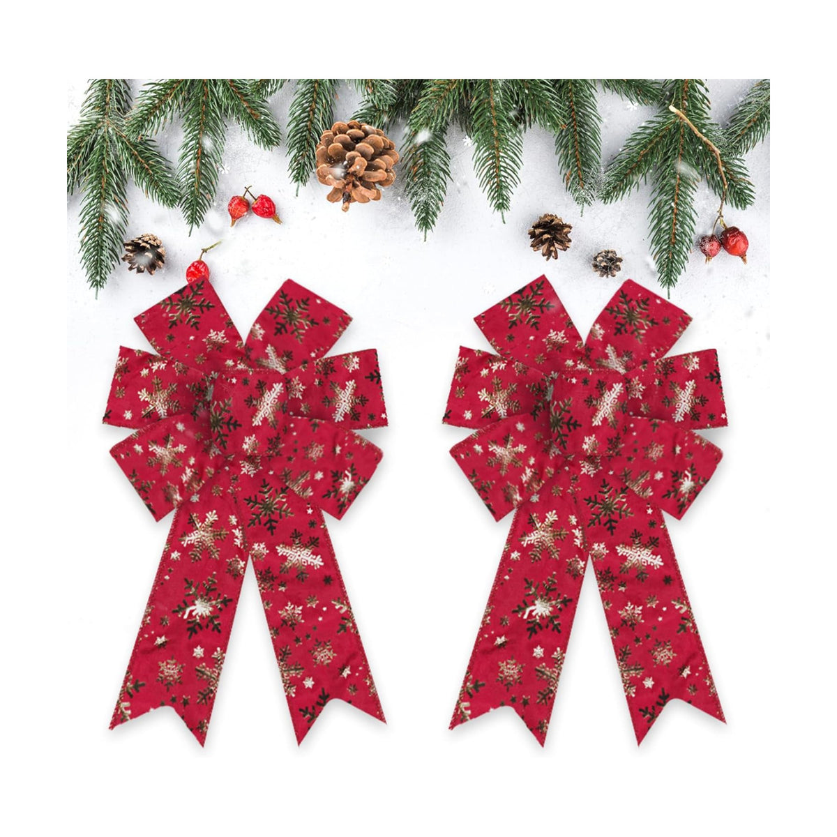 Estivaux 2 Pieces Christmas Bows for Wreath, Merry Christmas Wreath Bows Red Velvet Bows Xmas Snowflake Craft Bows Ornaments Winter Tree Bows for Front Door Christmas New Year Decorations