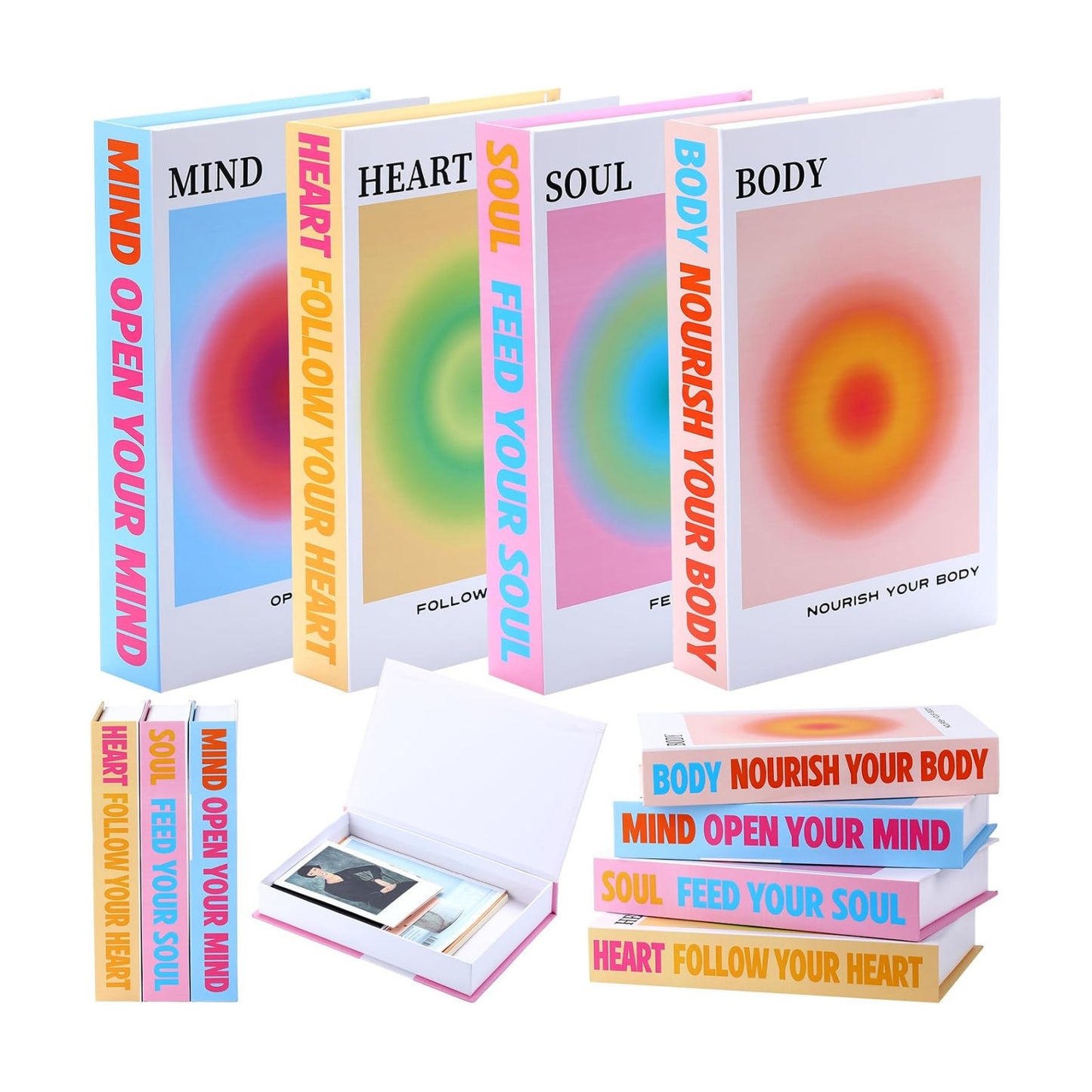Table Decor Desk Fake Books Decoration Hardcover Faux Book Storage / Gradient Aura / Set of 4