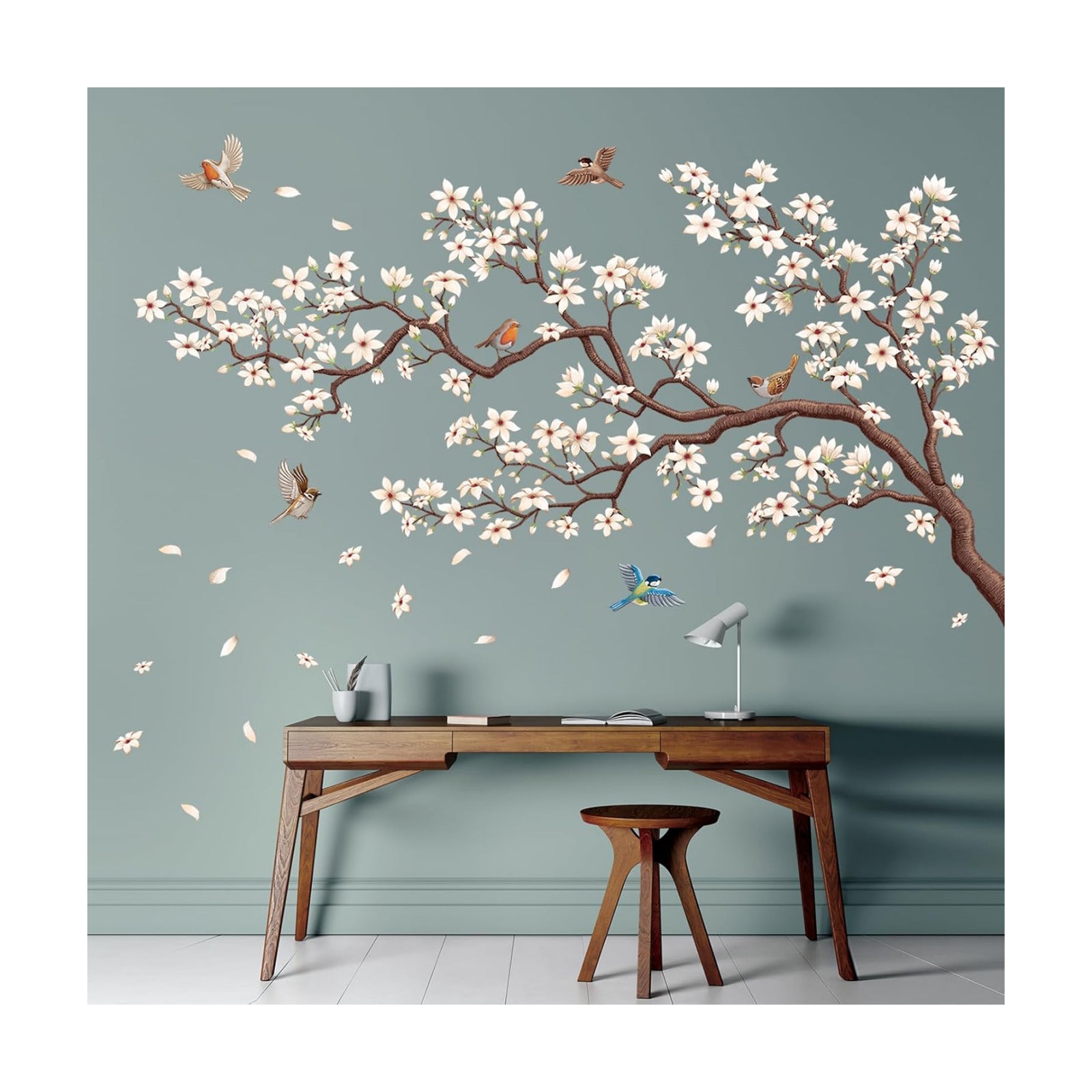 SG4-2317 Oriental Flower Tree Wall Stickers declas Kids Bedroom Cherry Blossom Birds Branch décor