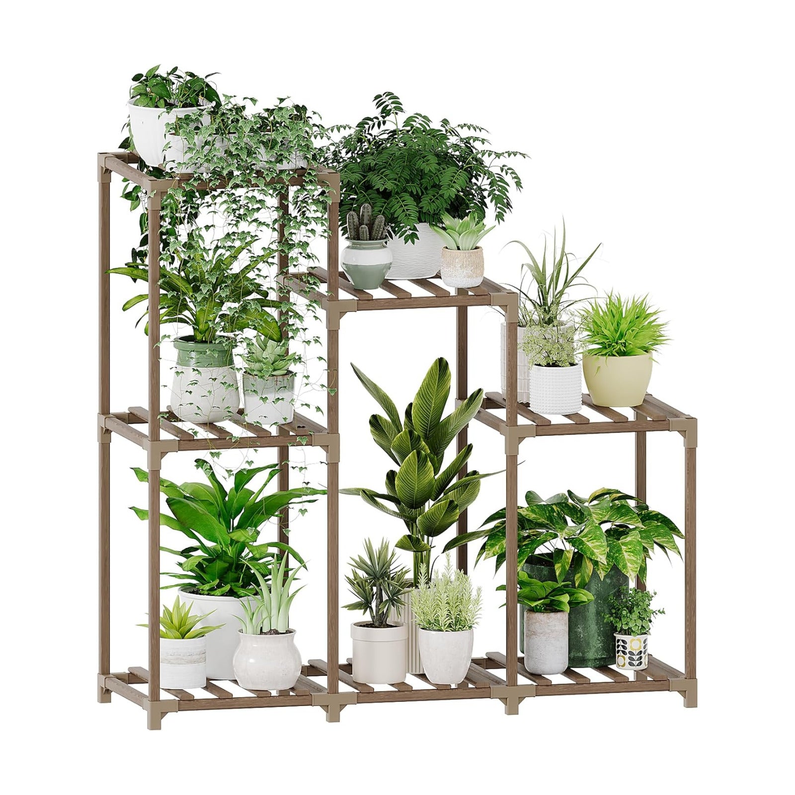 Bamworld Plant Stand Indoor Wood Plant Shelf Outdoor Tiered Plant Rack | for Multiple Plants Upgrade 3 Tiers 7 Potted