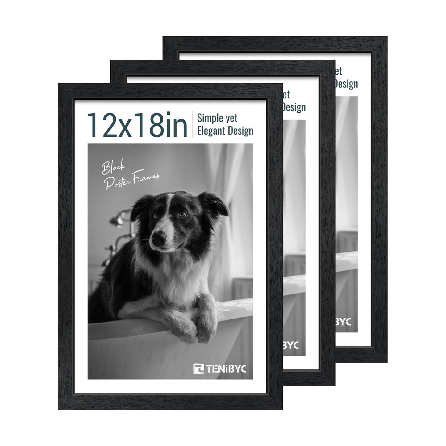 12x18 Poster Frame 3 Pack, Black Wood, Real Glass, Wall Hanging | Thick HD Tempered Glass, Large Movie Picture Frame