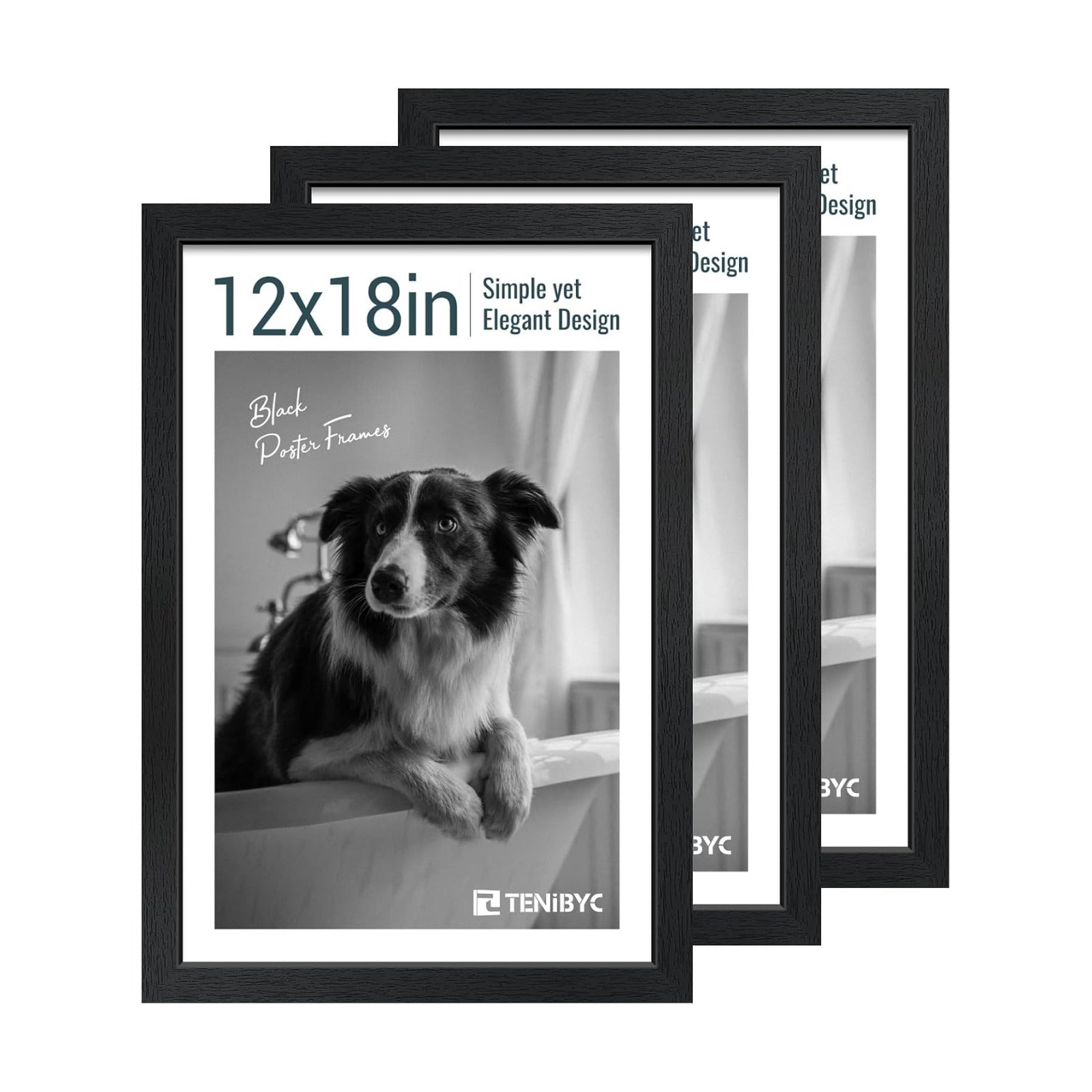 12x18 Poster Frame 3 Pack, Black Wood, Real Glass, Wall Hanging | Thick HD Tempered Glass, Large Movie Picture Frame