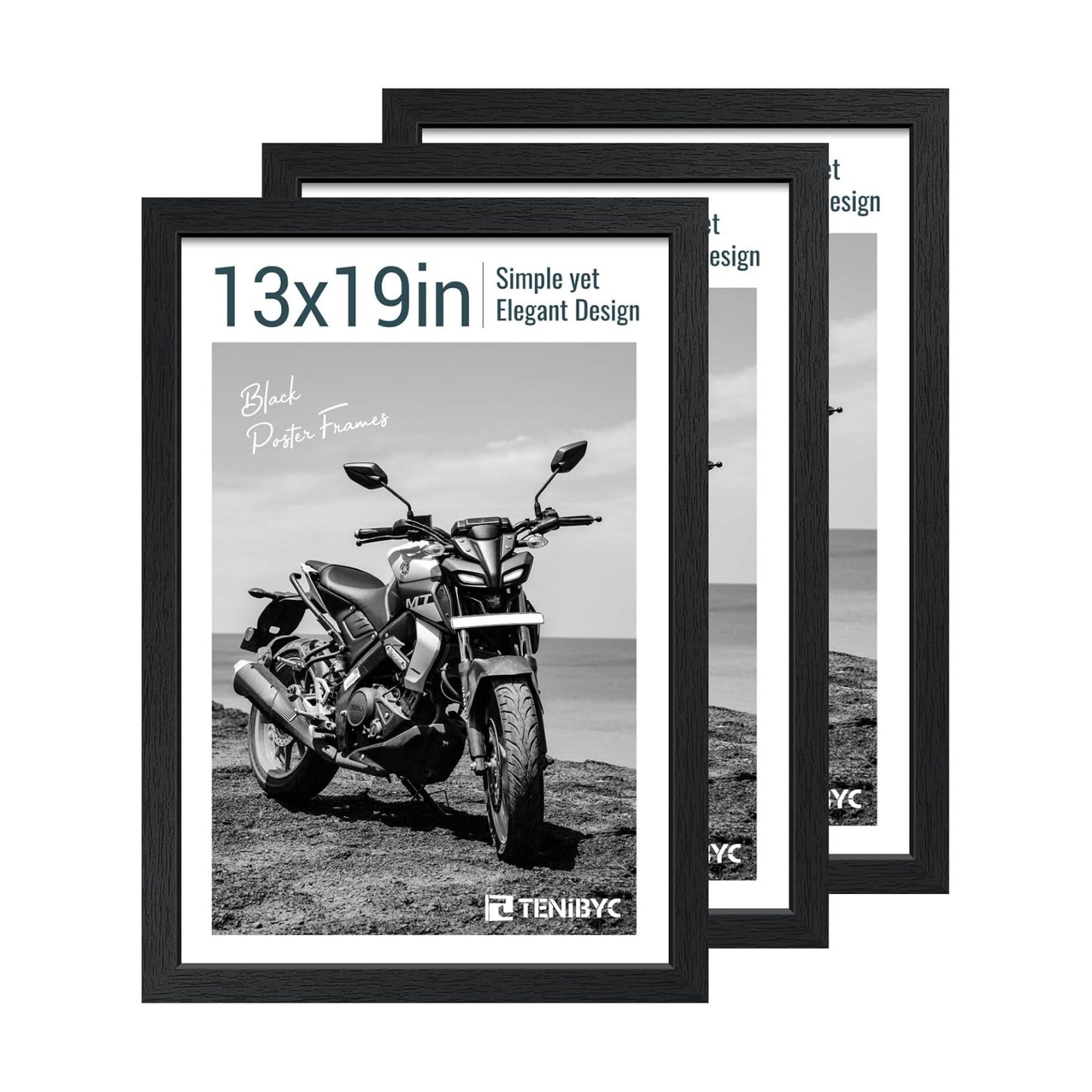 13x19 Picture Frame 3 Pack, Black Wood, Real Glass, Wall Hanging | Thick HD Tempered Glass, Large Poster Frame for Wall