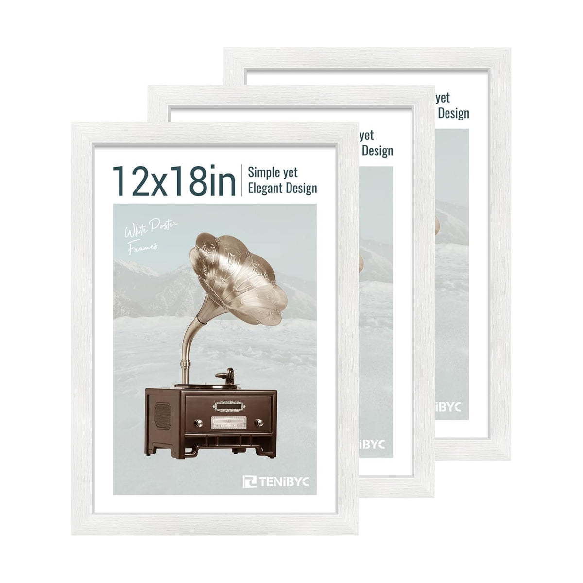 12x18 Poster Frame 3 Pack, White Wood, Real Glass, Wall Hanging | Thick HD Tempered Glass, Large Picture Frame Wall
