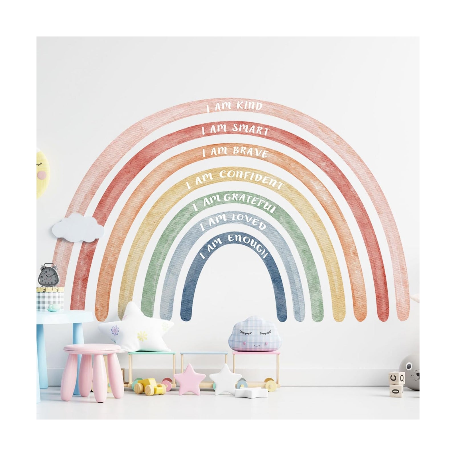 Watercolor Large Rainbow Wall Decal Classroom Wall Decor / Cute / 76.77 x 47.24