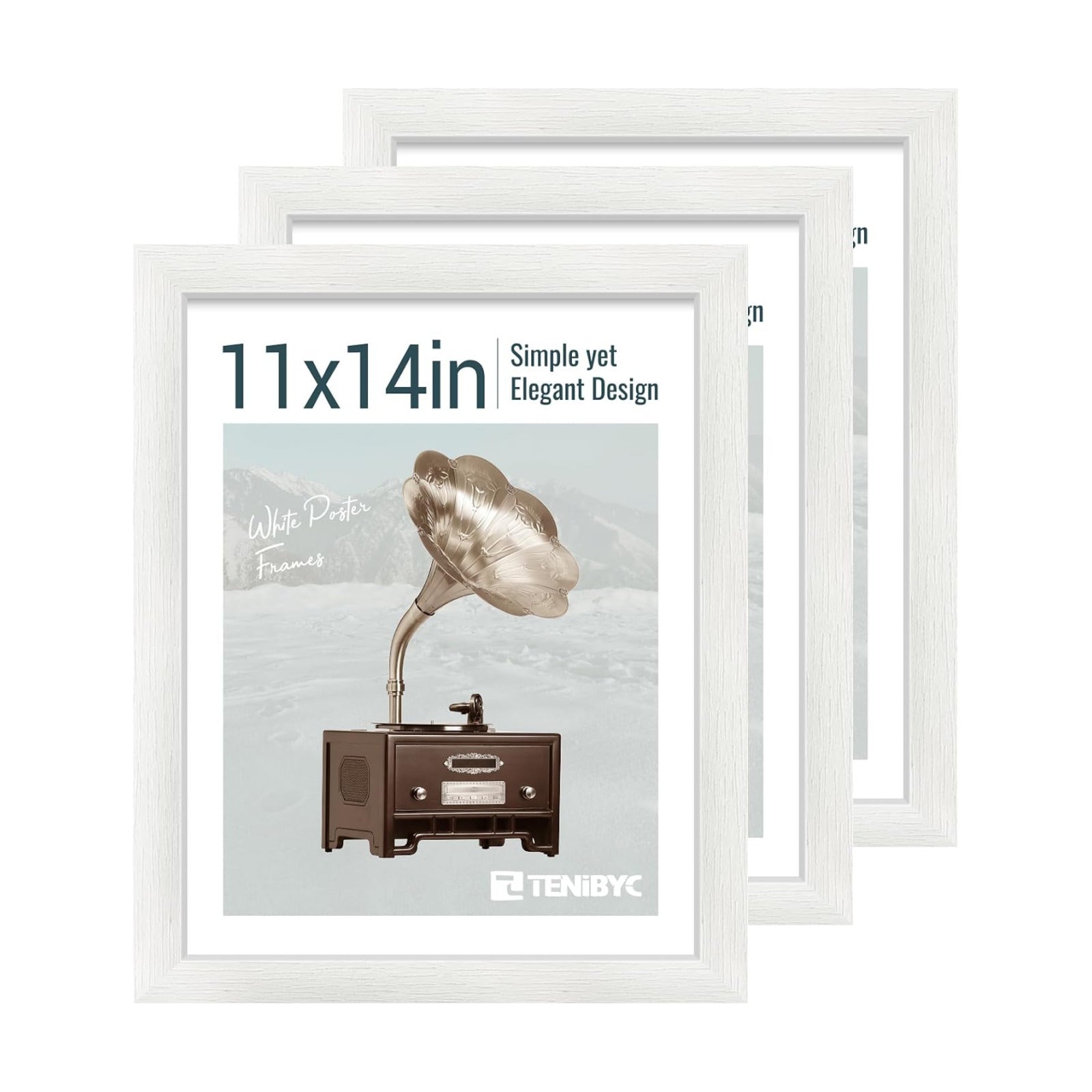 11x14 Picture Frame 3 Pack, White Wood, Real Glass, for Photo, Art | Thick HD Tempered Glass, Wall Hanging, Horizontal