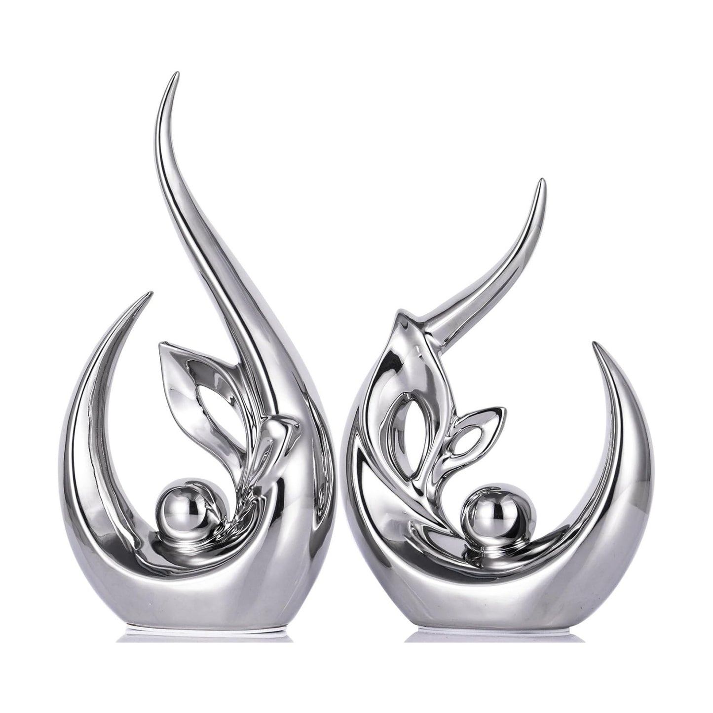 Ceramic Statues / Abstract Art Mid Century Modern Decor / Silver