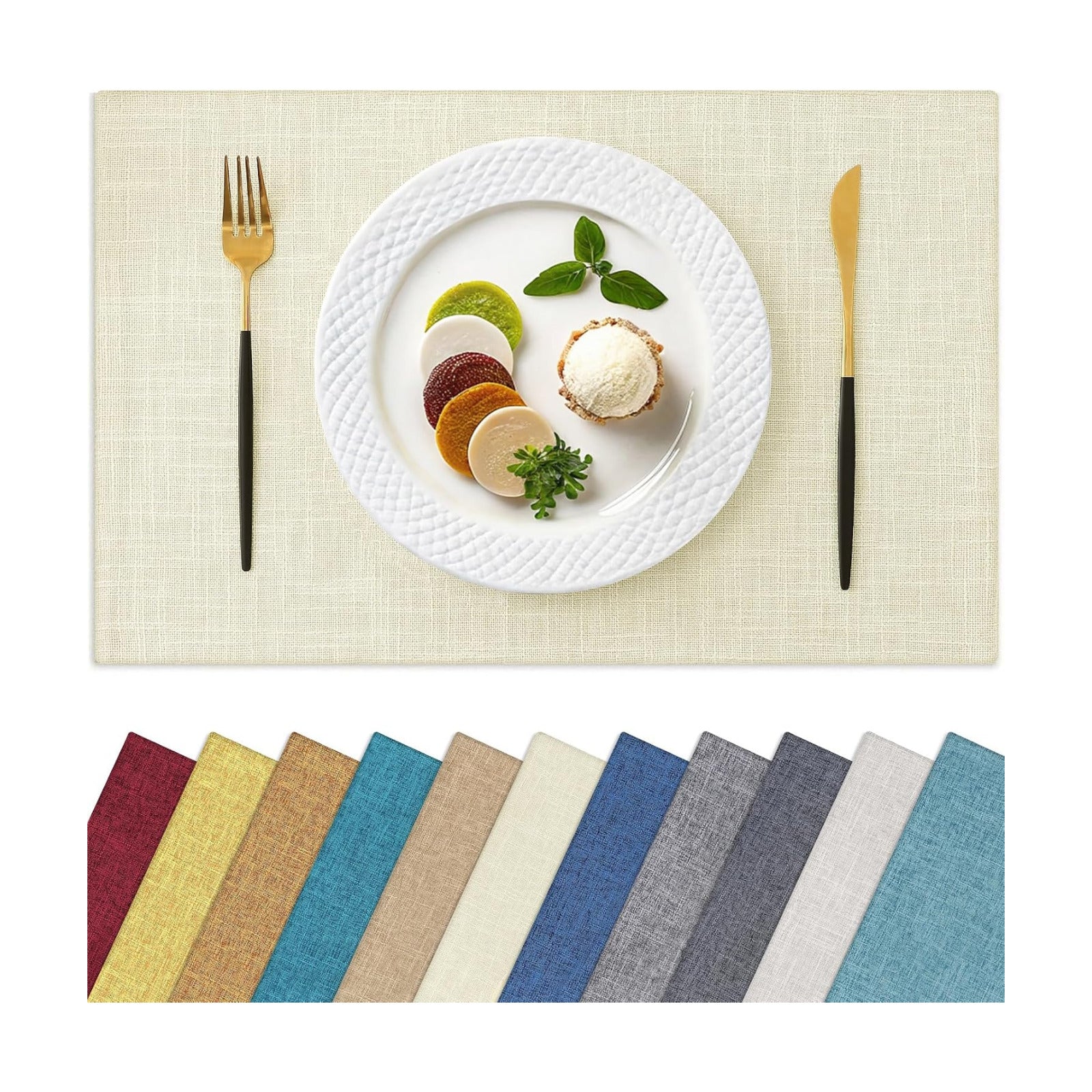 Homaxy Cloths Placemats for Dining Table Set of 6, 13" x 19", Cream | Heat Resistant, Washable, Cotton Linen Blend