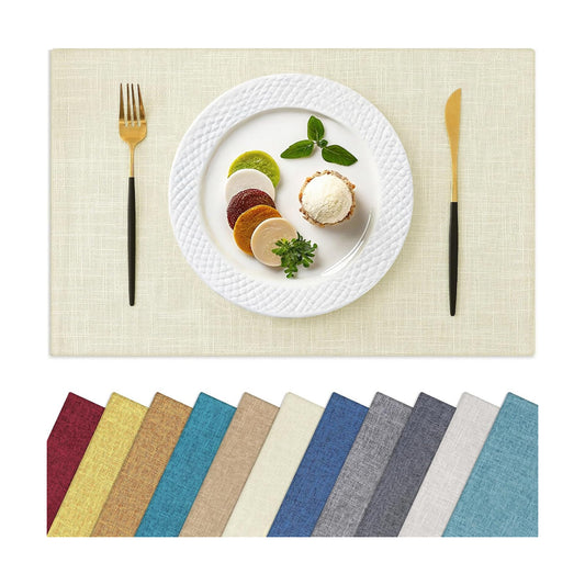 Homaxy Cloths Placemats for Dining Table Set of 6, 13" x 19", Cream | Heat Resistant, Washable, Cotton Linen Blend