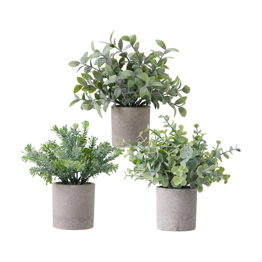 Small Potted Fake Plants Artificial Eucalyptus Realistic Bonsai / Green / Set of 3