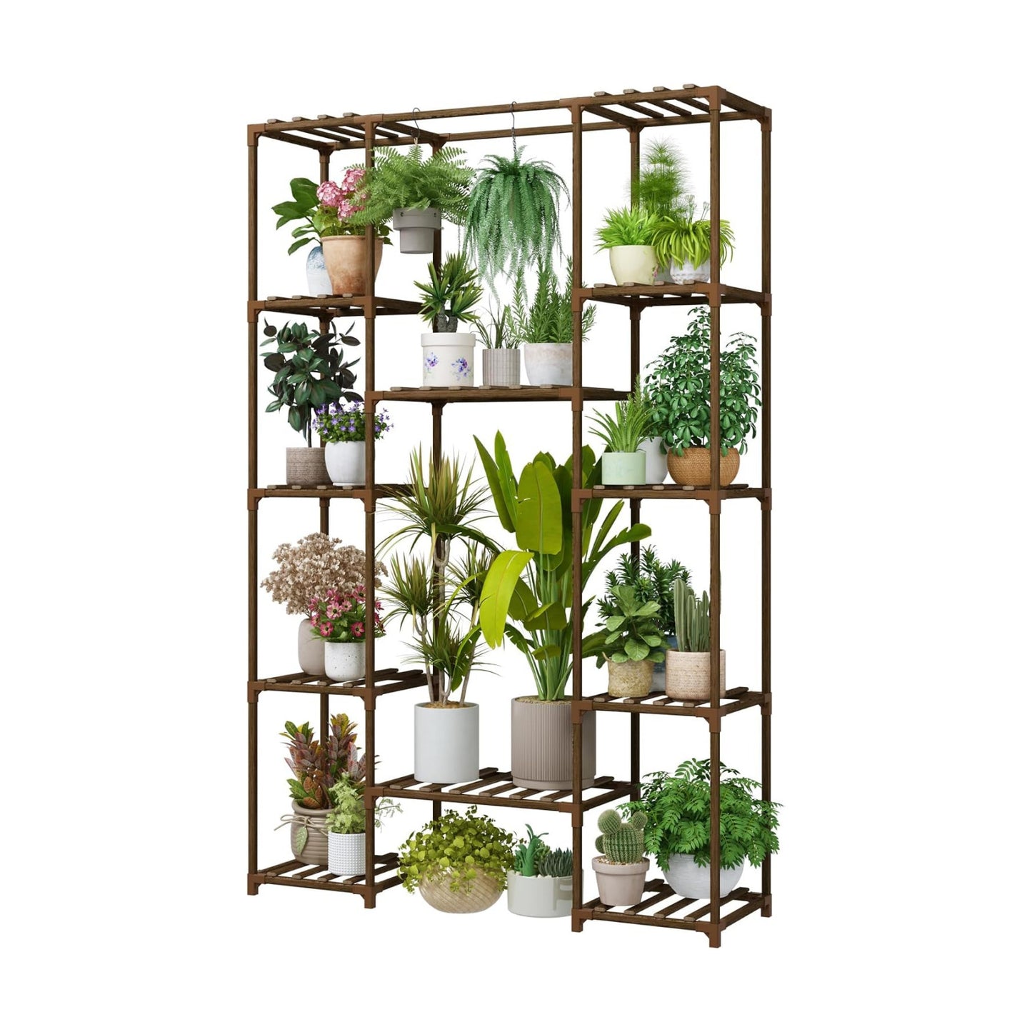 Bamworld 62.2'' Tall Plant Stand Indoor Large Plant Shelf for Multiple Plants Wood Flower Stand Outdoor Hanging Plant