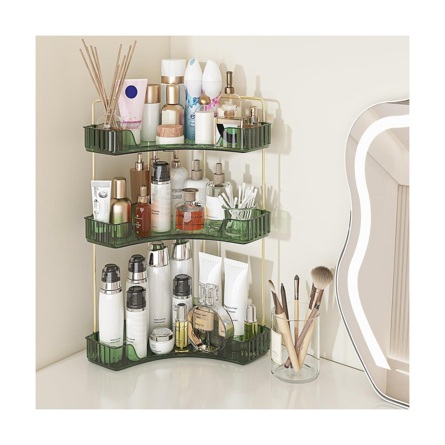 Webetop Corner Bathroom Organizer 3 Tier Makeup Countertop Shelf for Vanity | Compact Corner Design, Daily Item