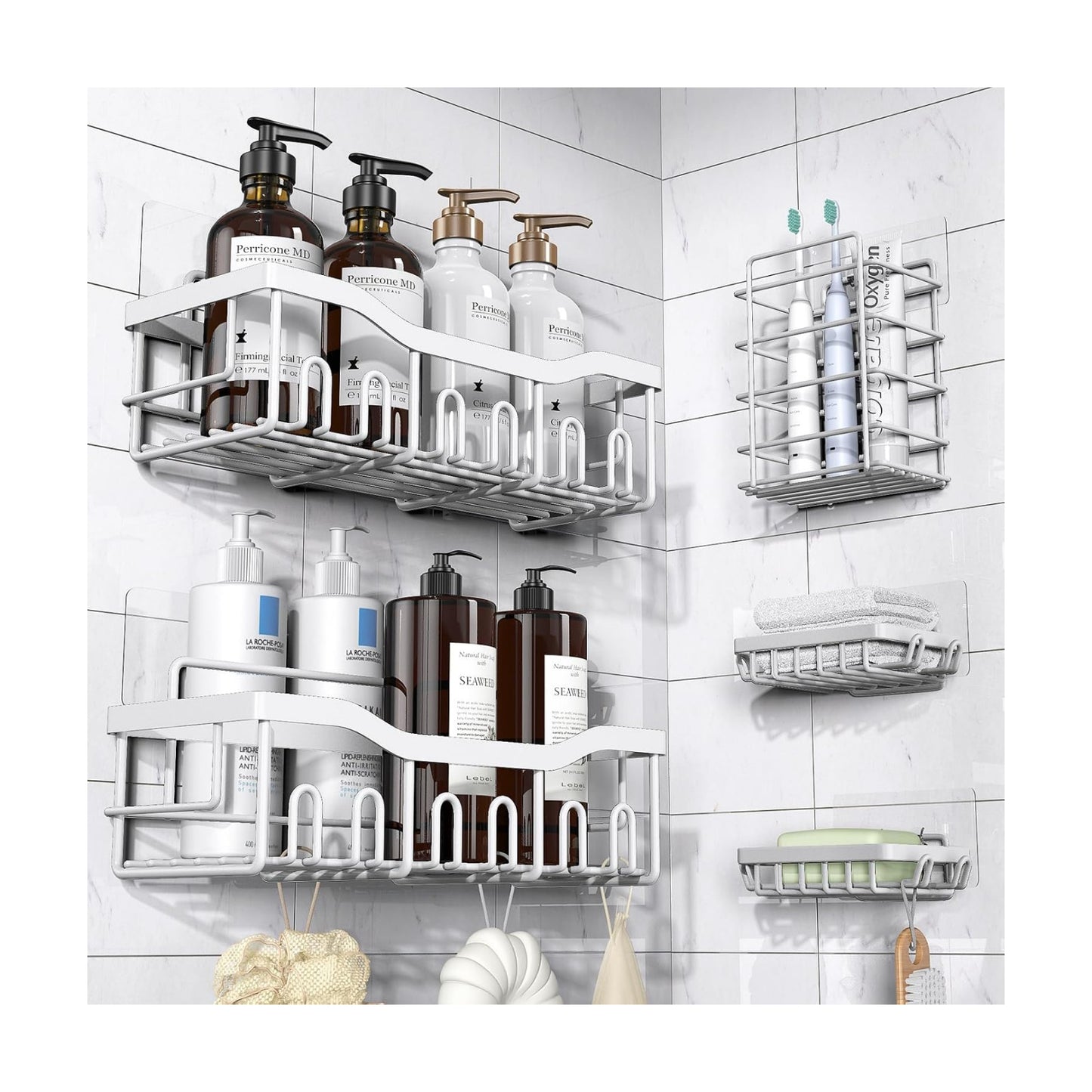 Shower Caddy 5 Pack,Adhesive Shower Organizer for Bathroom Storage&Home Decor&Kitchen,No Drilling,Large