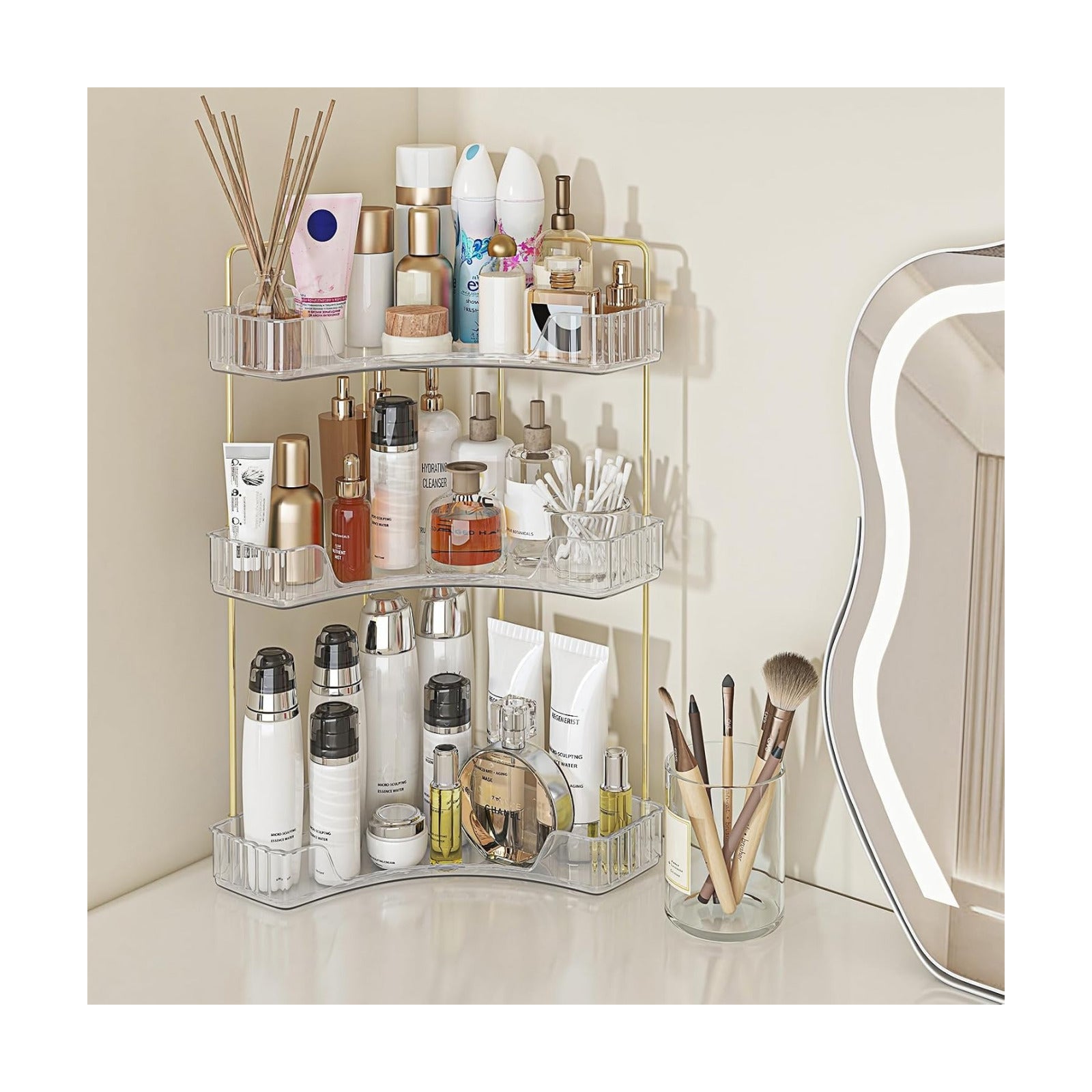 Webetop Corner Bathroom Organizer, 3 Tier Storage for Countertop | Multi Level Storage, Compact Design, Beauty