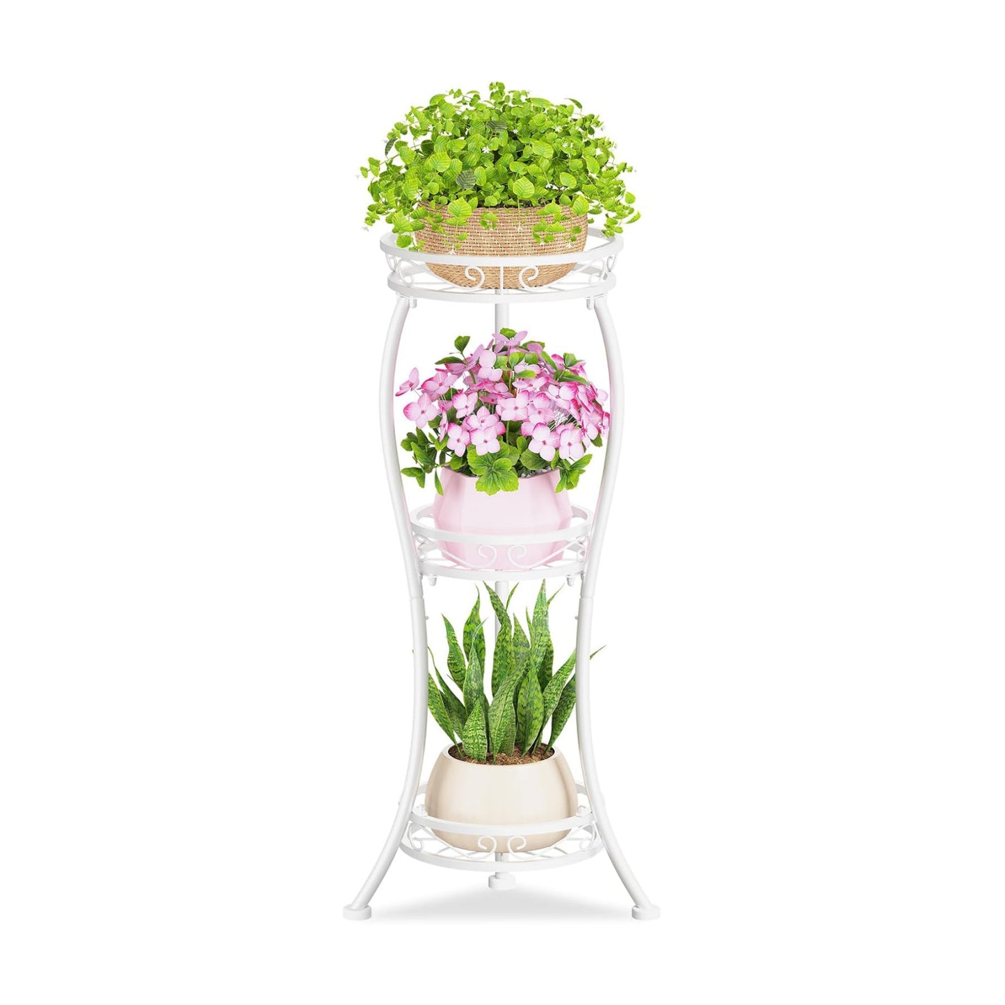 KMOTASUO Metal Plant Stand Tall for Indoor Outdoor Corner, 3 Tier Modern White