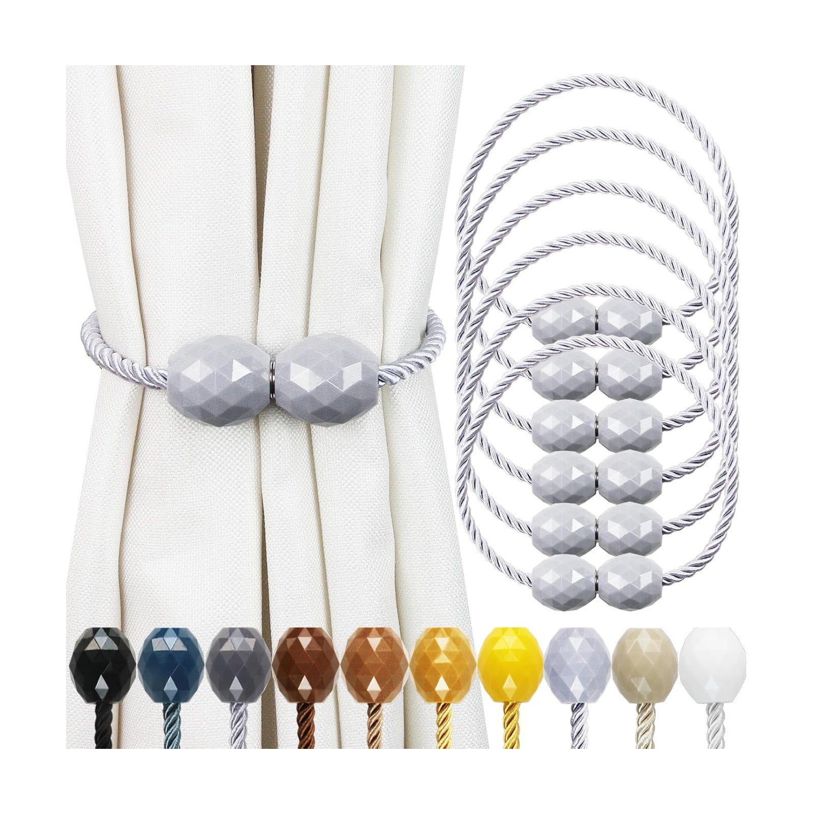 Strong Magnetic Curtain Tiebacks Decorative Rope Tie Backs Holdbacks Porlau | 6 Pack Light grey Outdoor Curtain Rope