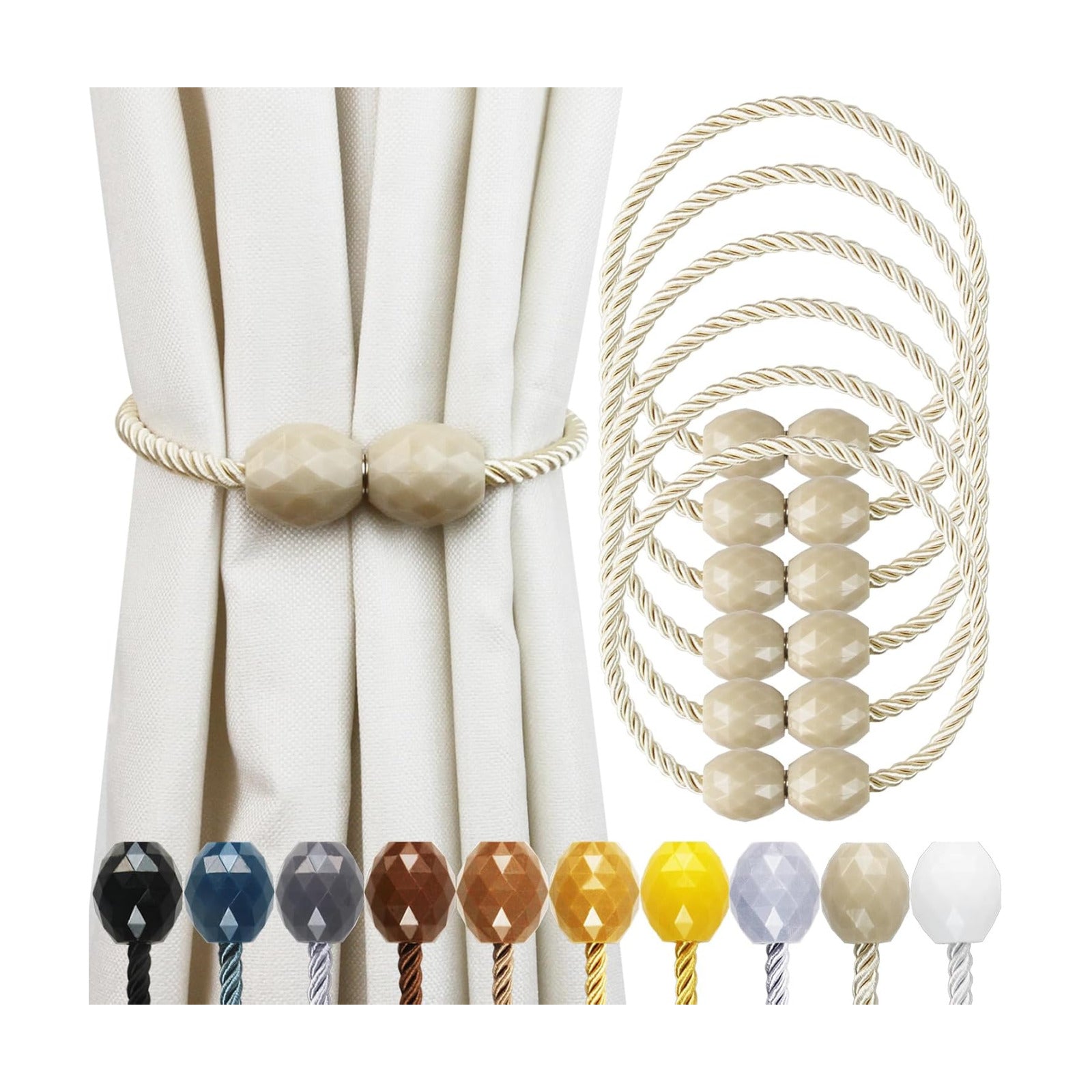 Strong Magnetic Curtain Tiebacks Decorative Rope Tie Backs Holdbacks Porlau | 6 Pack Beige Outdoor Curtain Rope
