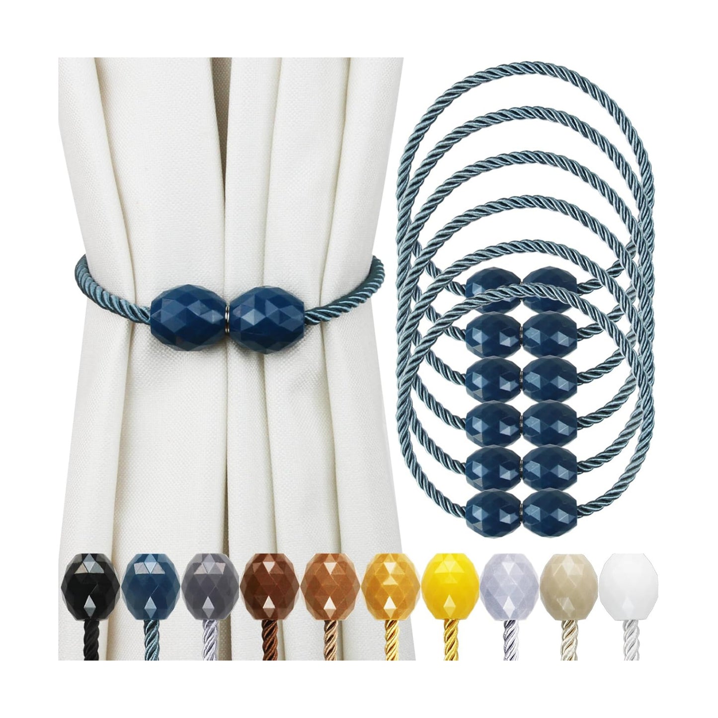 Strong Magnetic Curtain Tiebacks Decorative Rope Tie Backs Holdbacks Porlau | 6 Pack Blue Outdoor Curtain Rope Tiebacks