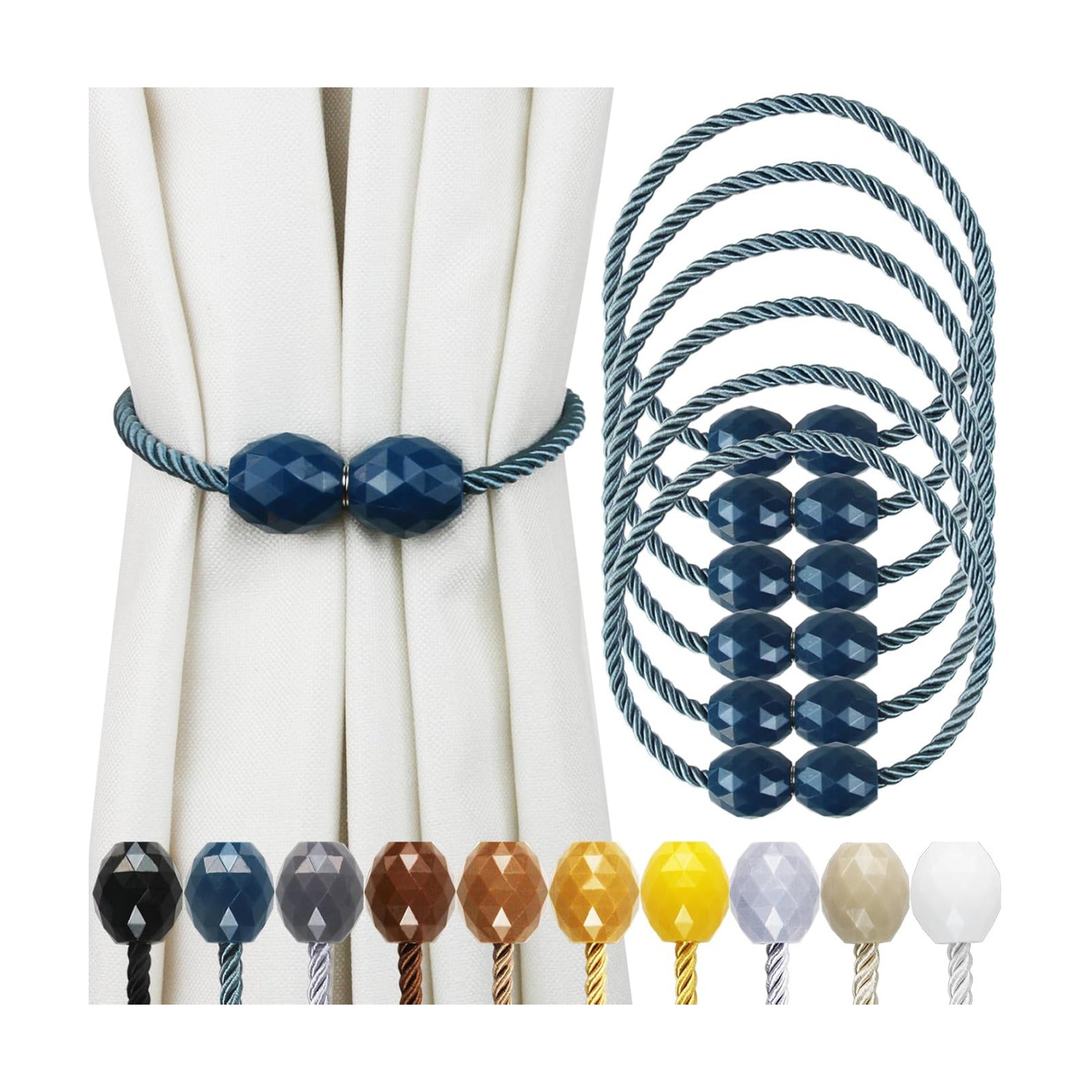 Strong Magnetic Curtain Tiebacks Decorative Rope Tie Backs Holdbacks Porlau | 6 Pack Blue Outdoor Curtain Rope Tiebacks