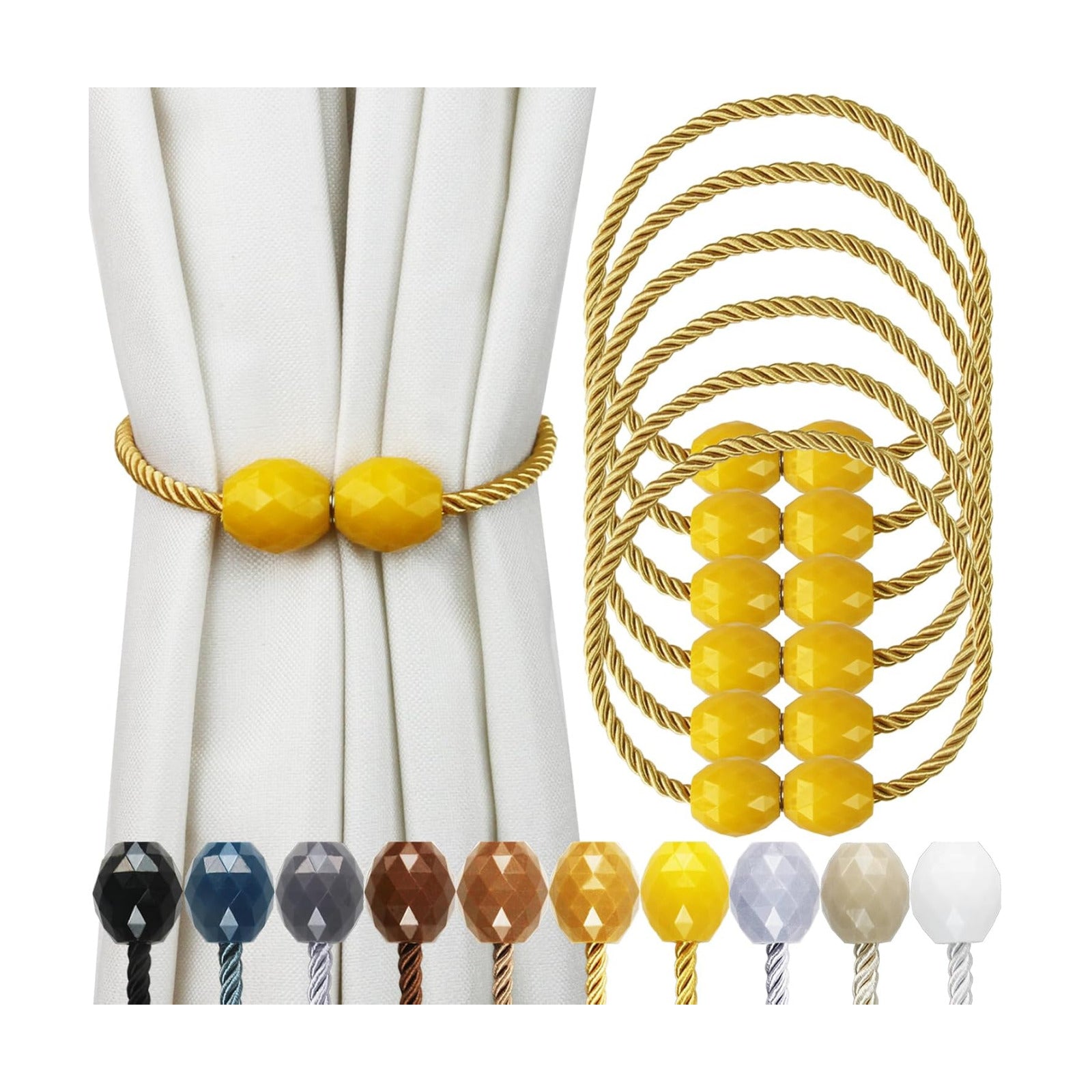Strong Magnetic Curtain Tiebacks Decorative Rope Tie Backs Holdbacks Porlau | 6 Pack Yellow Outdoor Curtain Rope