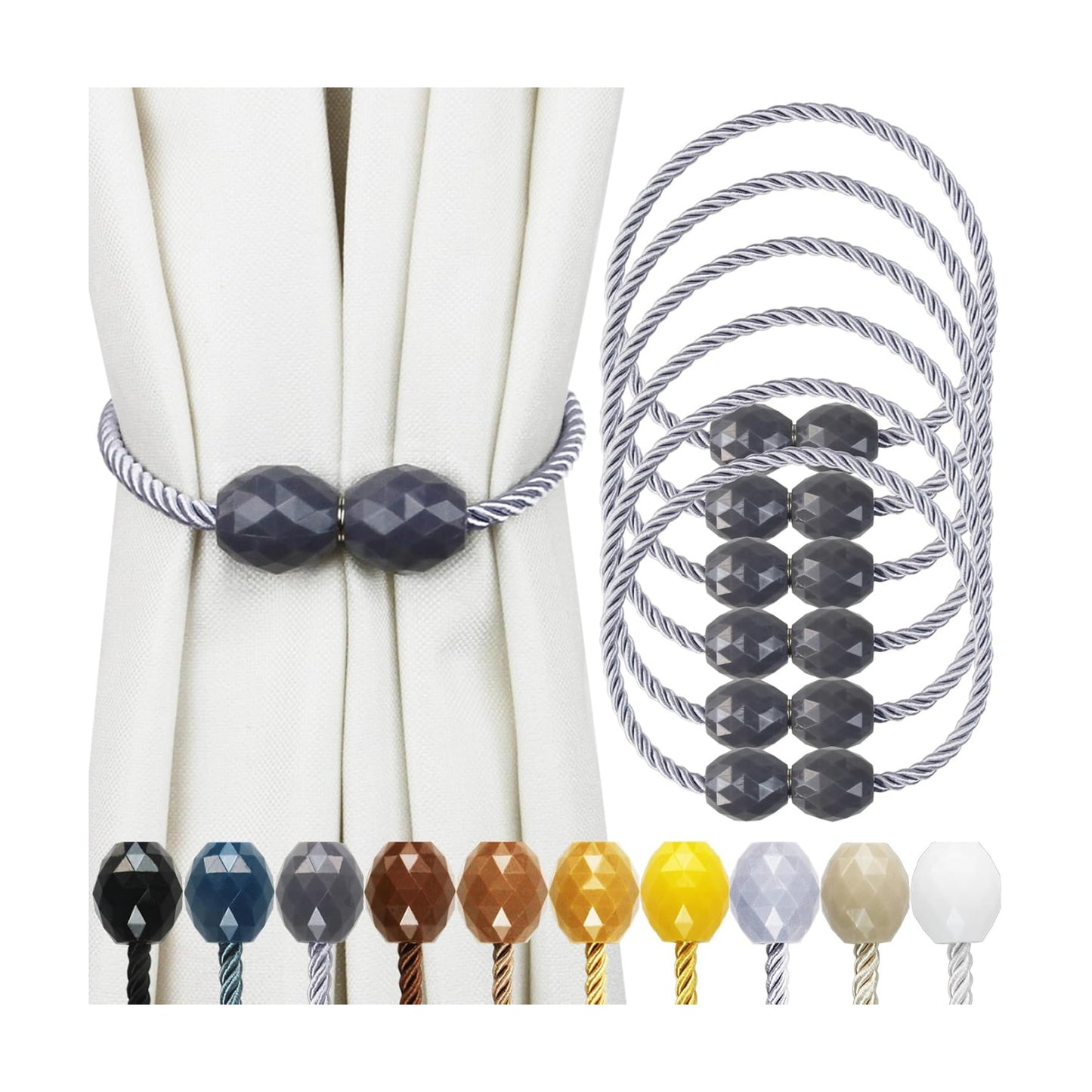Strong Magnetic Curtain Tiebacks Decorative Rope Tie Backs Holdbacks Porlau | 6 Pack Grey Outdoor Curtain Rope Tiebacks