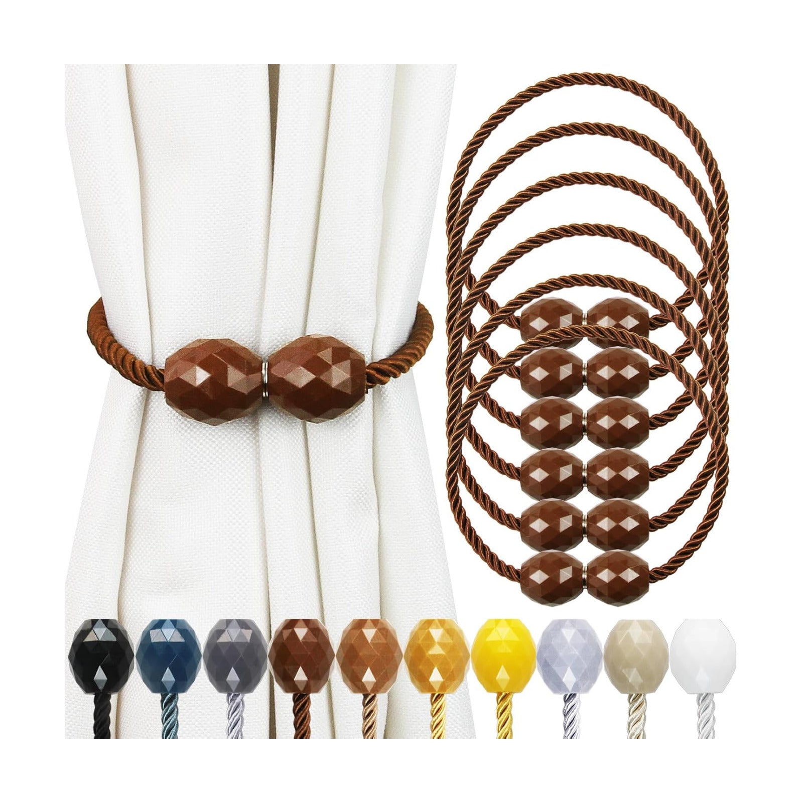 Strong Magnetic Curtain Tiebacks Coffee 6 Pack Decorative Tie Backs Outdoor Curtain Rope Tiebacks Elegant Curtain