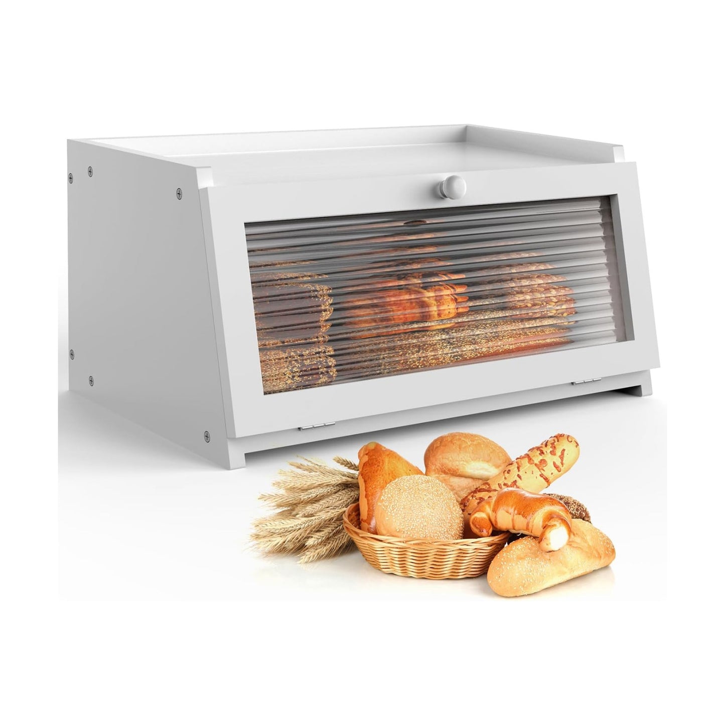 LOHASOK Bread Box for Kitchen Countertop,White | Large, Farmhouse Bread Container Holder Storage, Acrylic translucent
