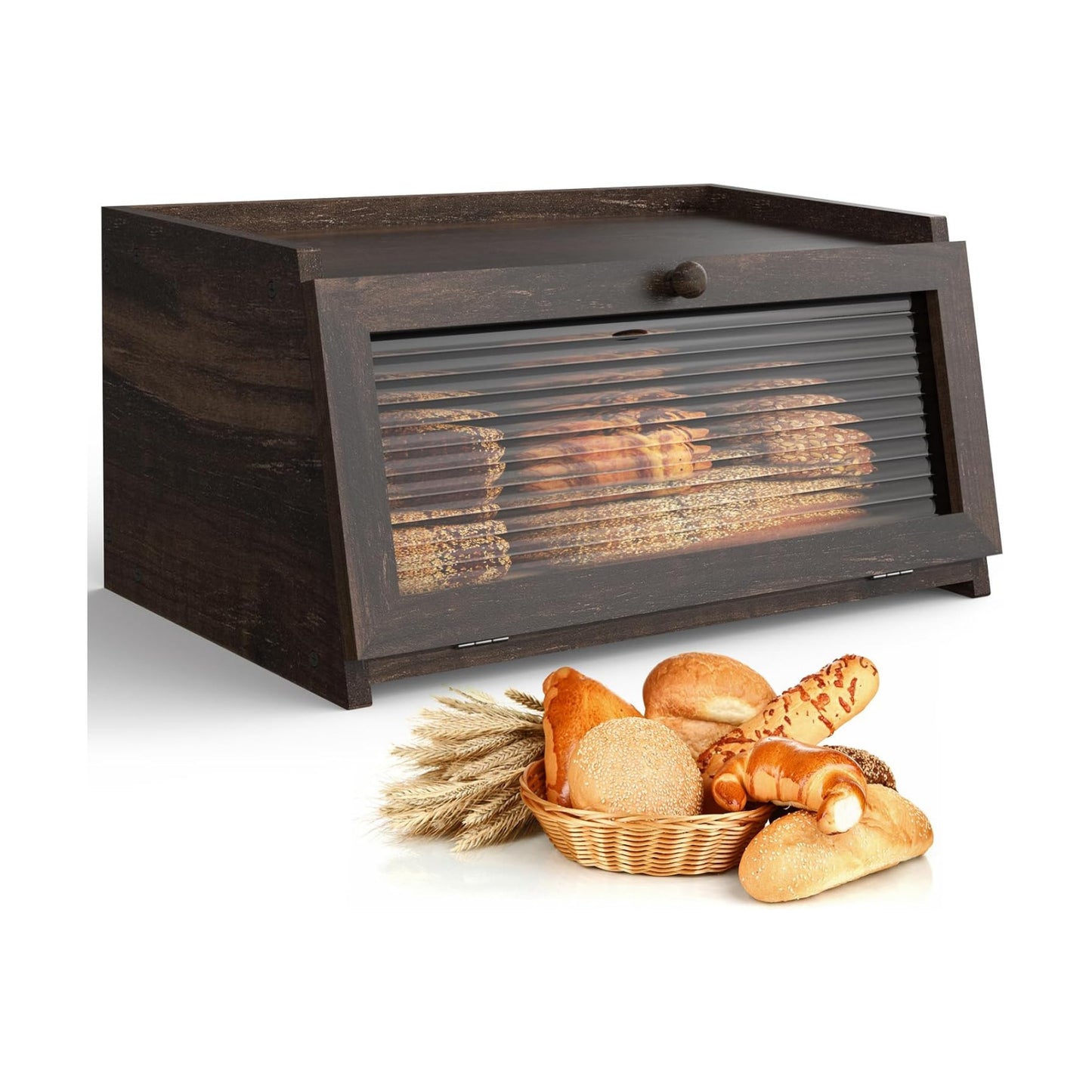 LOHASOK Bread Box for Kitchen Countertop | Large, Farmhouse Bread Container Holder Storage, Acrylic translucent window