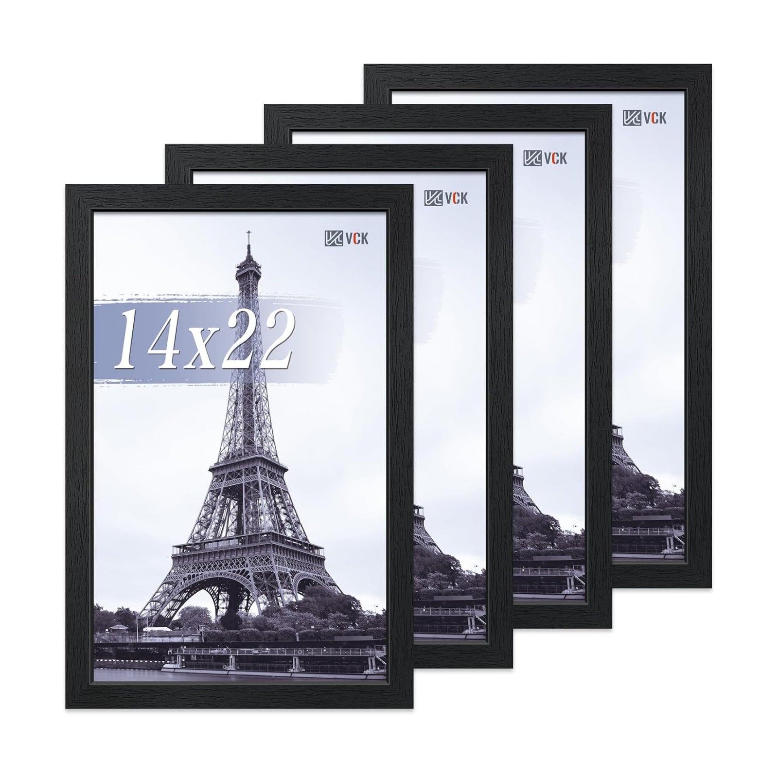 VCK 14x22 Picture Frame Black 4 Pack, Wide Thick Wood Border, for Poster | Exclusive Woodgrain, Wall Hanging, HD