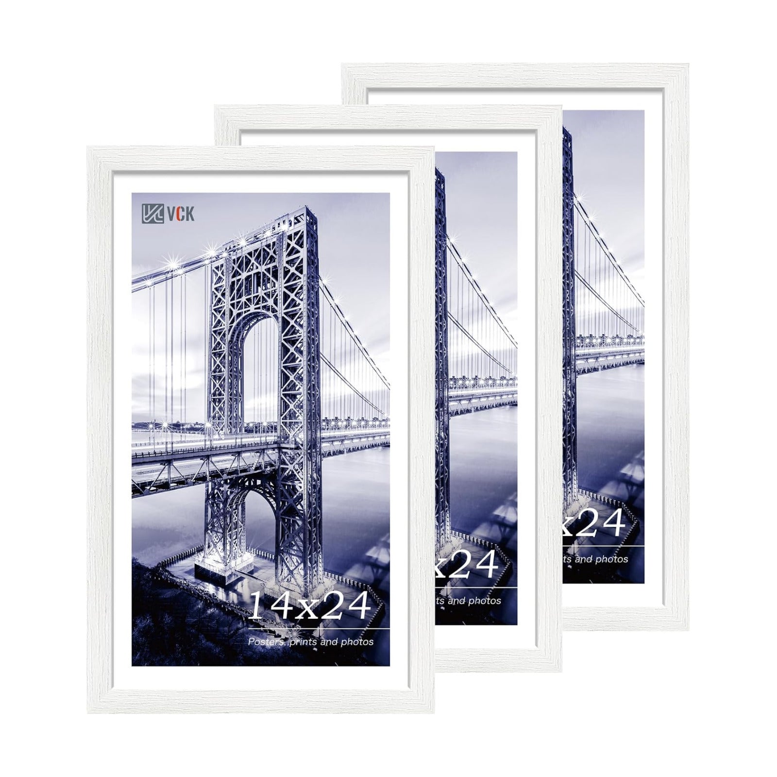 VCK 14x24 Frames 3 Pack, White Poster Frame MDF Wood with Polished Plexiglass, Wall Mounting Horizontal & Vertical