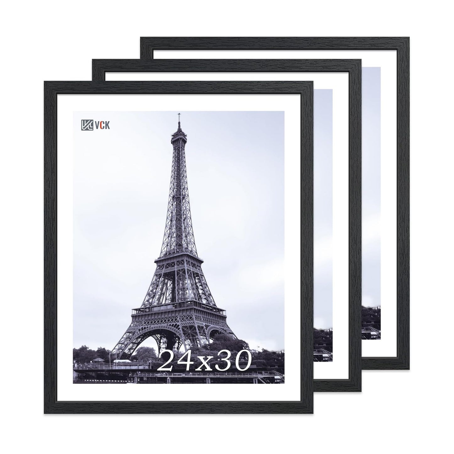 VCK 24x30 Poster Frame Solid Wood Black 3 Pack Picture Frames 24 x 30 Inches with Wall Mounting Hanging