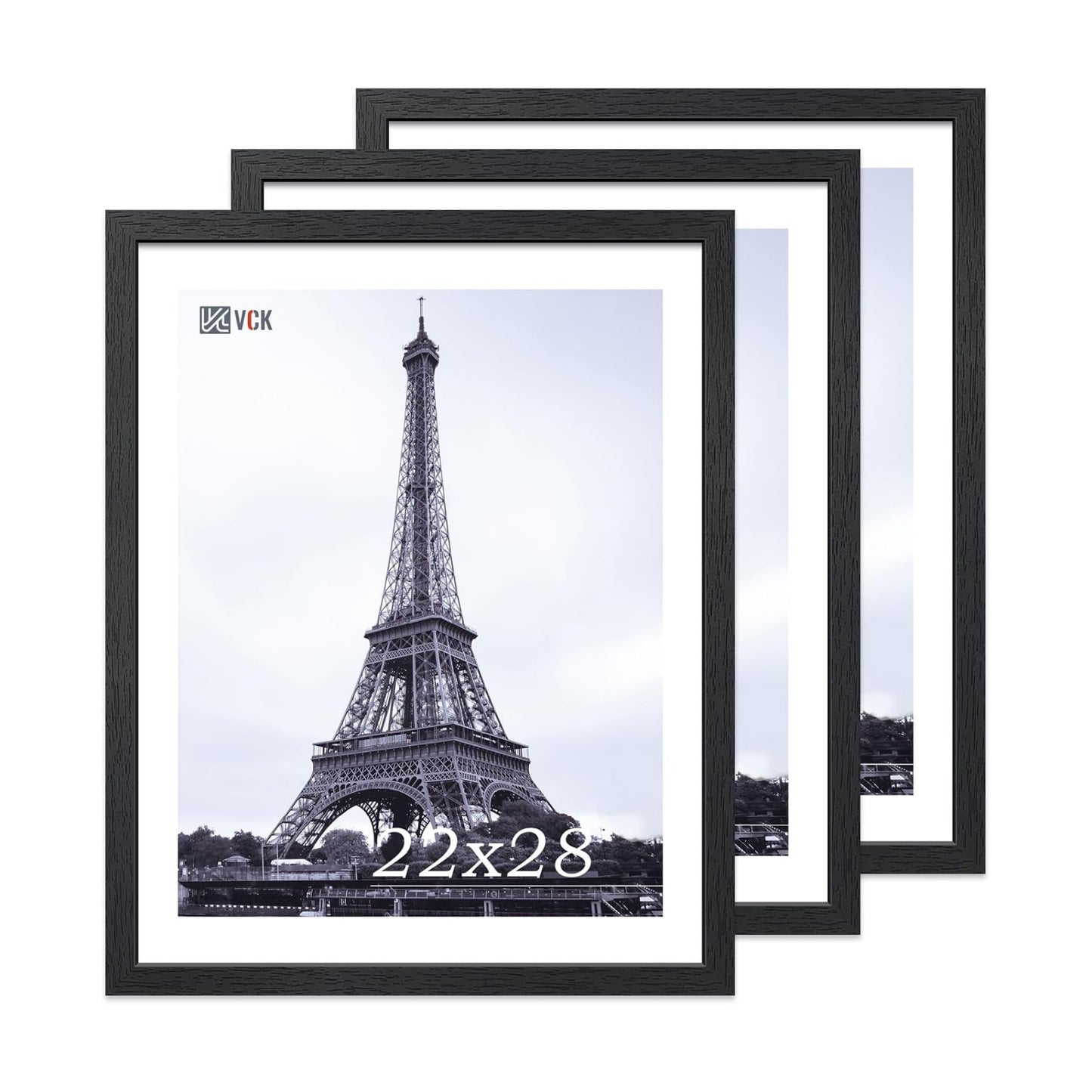 VCK 22x28 Poster Frame Solid Wood Black 3 Pack Picture Frames 22 x 28 Inches with Wall Mounting Hanging