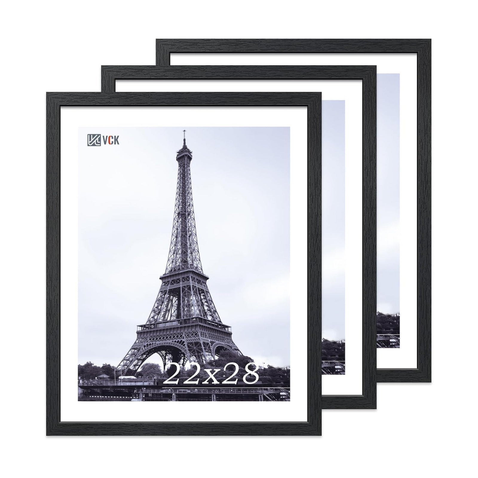 VCK 22x28 Poster Frame Solid Wood Black 3 Pack Picture Frames 22 x 28 Inches with Wall Mounting Hanging