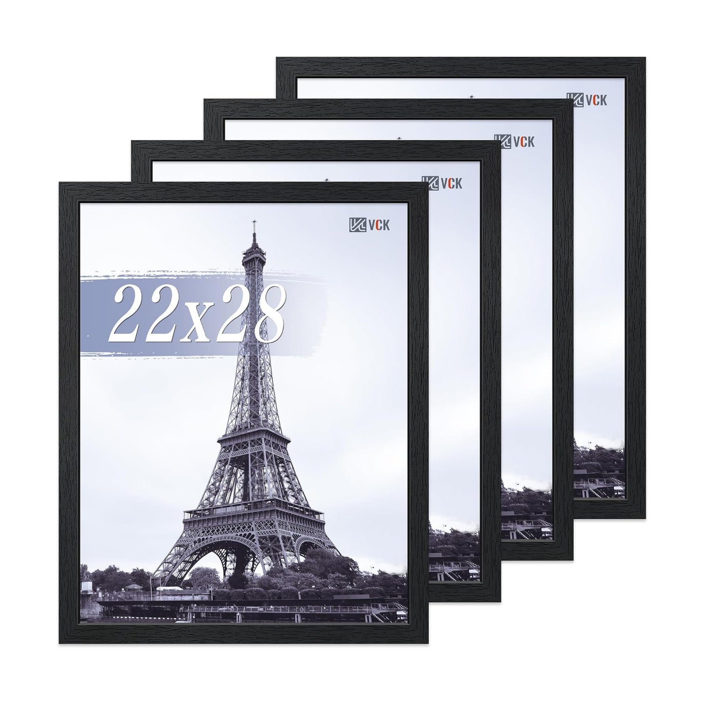 VCK 22x28 Frame Black 4 Pack, Wide Thick Wood Border, for Poster/Print | Exclusive Woodgrain, Wall Hanging, HD