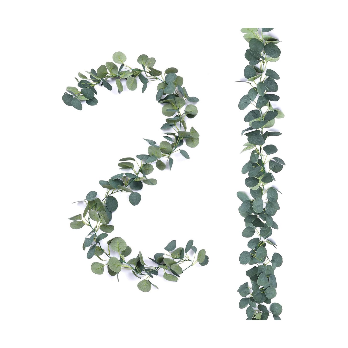 Artificial Eucalyptus Garland Faux Silk Leaf Dollar Eucalyptus Leaves Vines / Silver / Set of 2