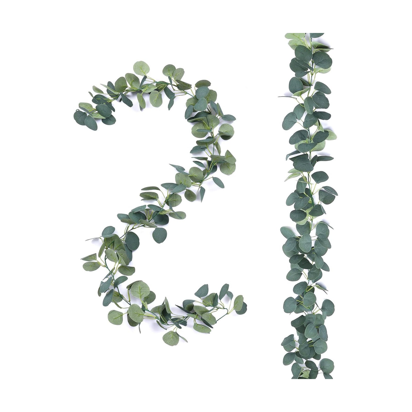 Artificial Eucalyptus Garland Faux Silk Leaf Dollar Eucalyptus Leaves Vines / Silver / Set of 2