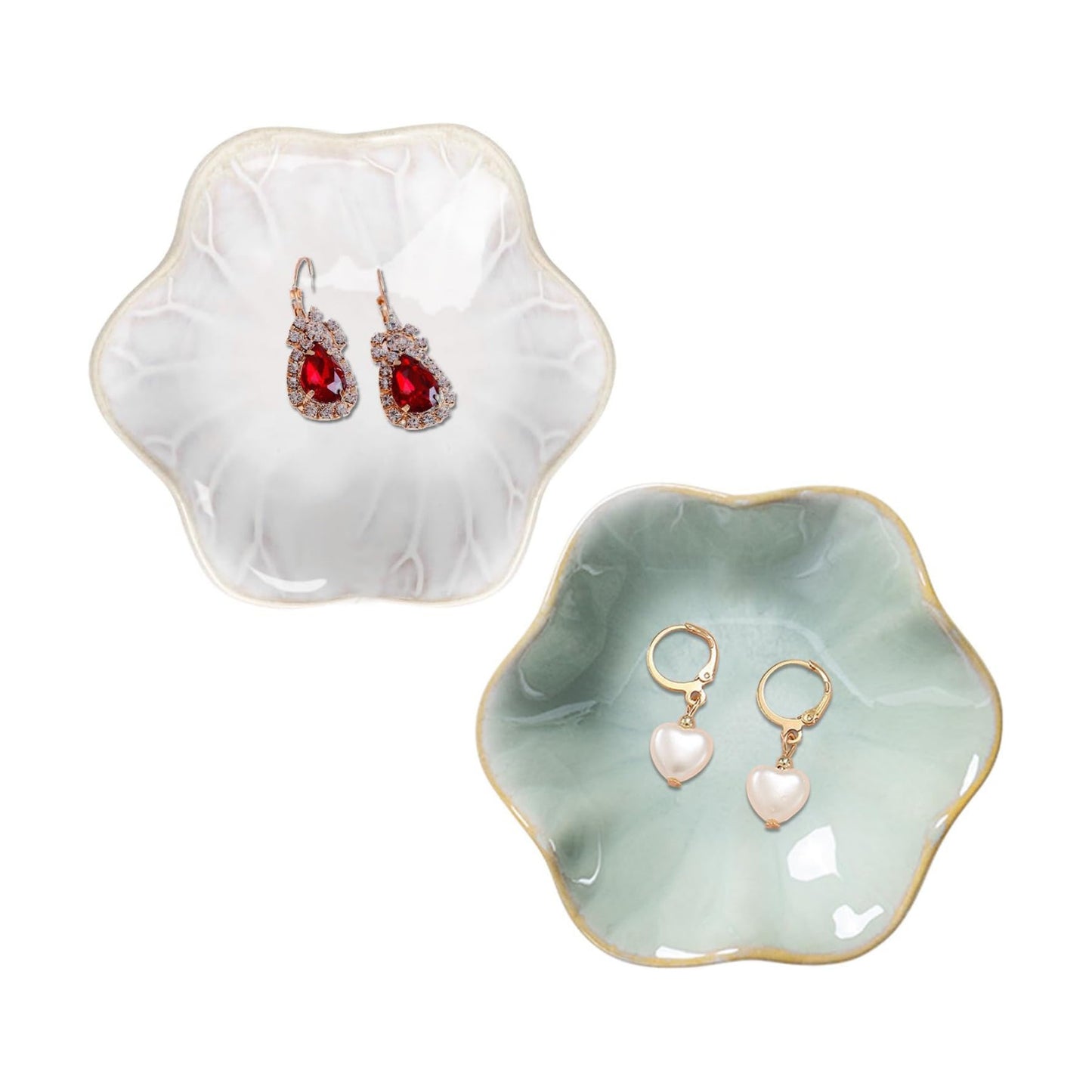 Jewelry Tray Key Tray / 4.3 Inches / White + Green / Set of 2