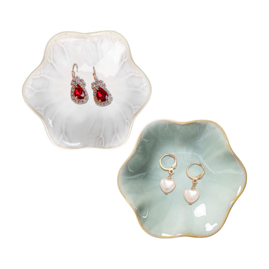 Jewelry Tray Key Tray / 4.3 Inches / White + Green / Set of 2