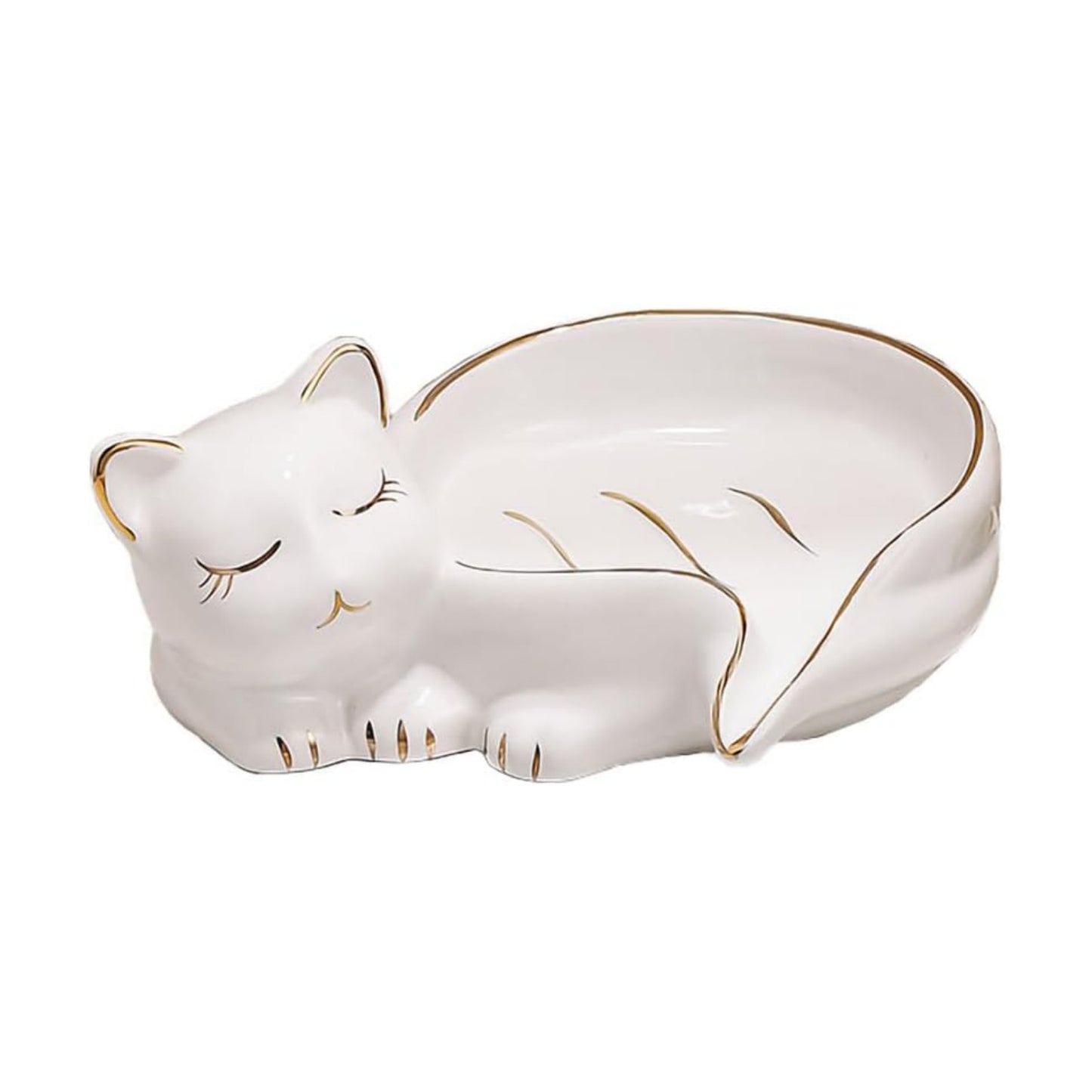 Creative Cat Soap Holder Ceramic Soap Dish Self Draining Soap Holder Decorative Soap Dish / White